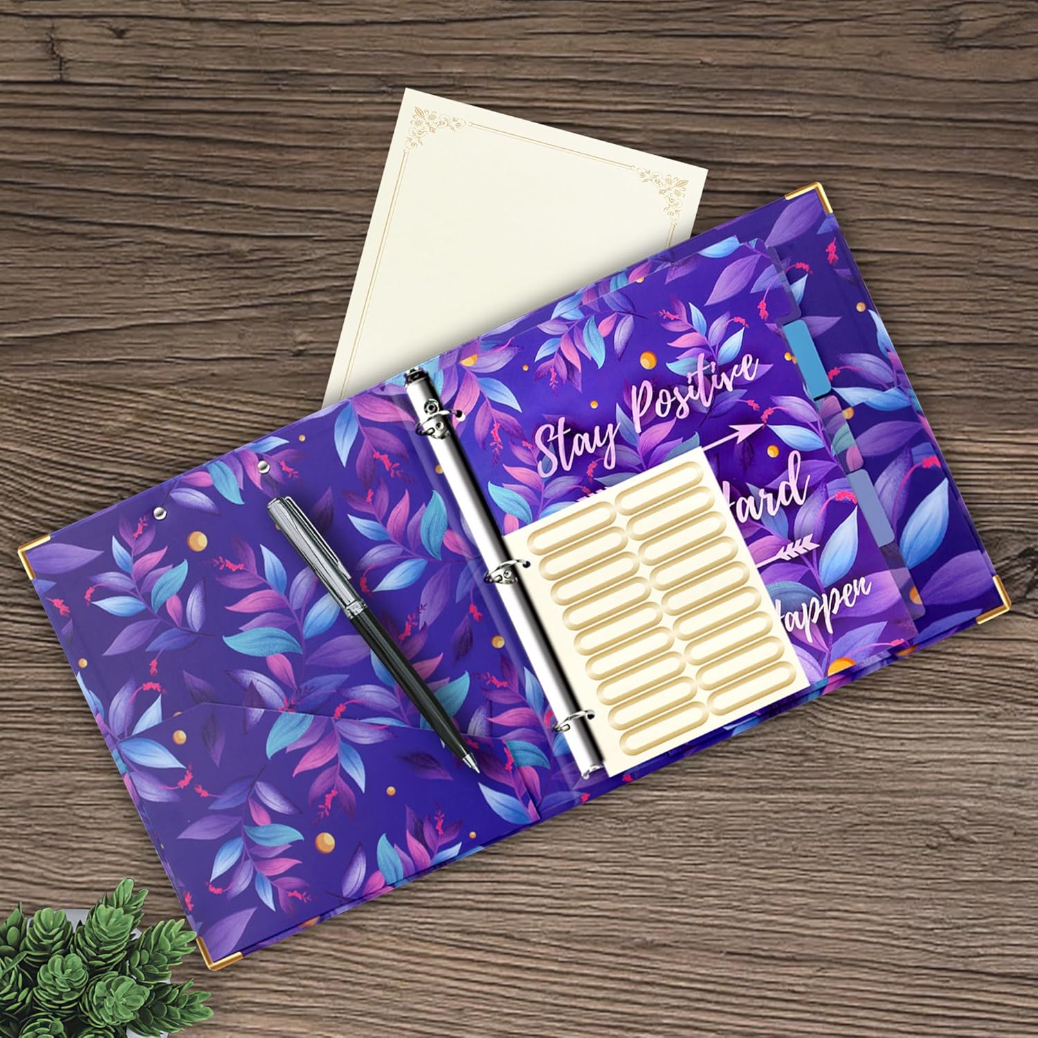 Carpeta de 3 anillos con portapapeles, 2 bolsillos, carpeta de 3 anillos morada (11 x 8.6 pulgadas), carpetas con separadores de pestañas para