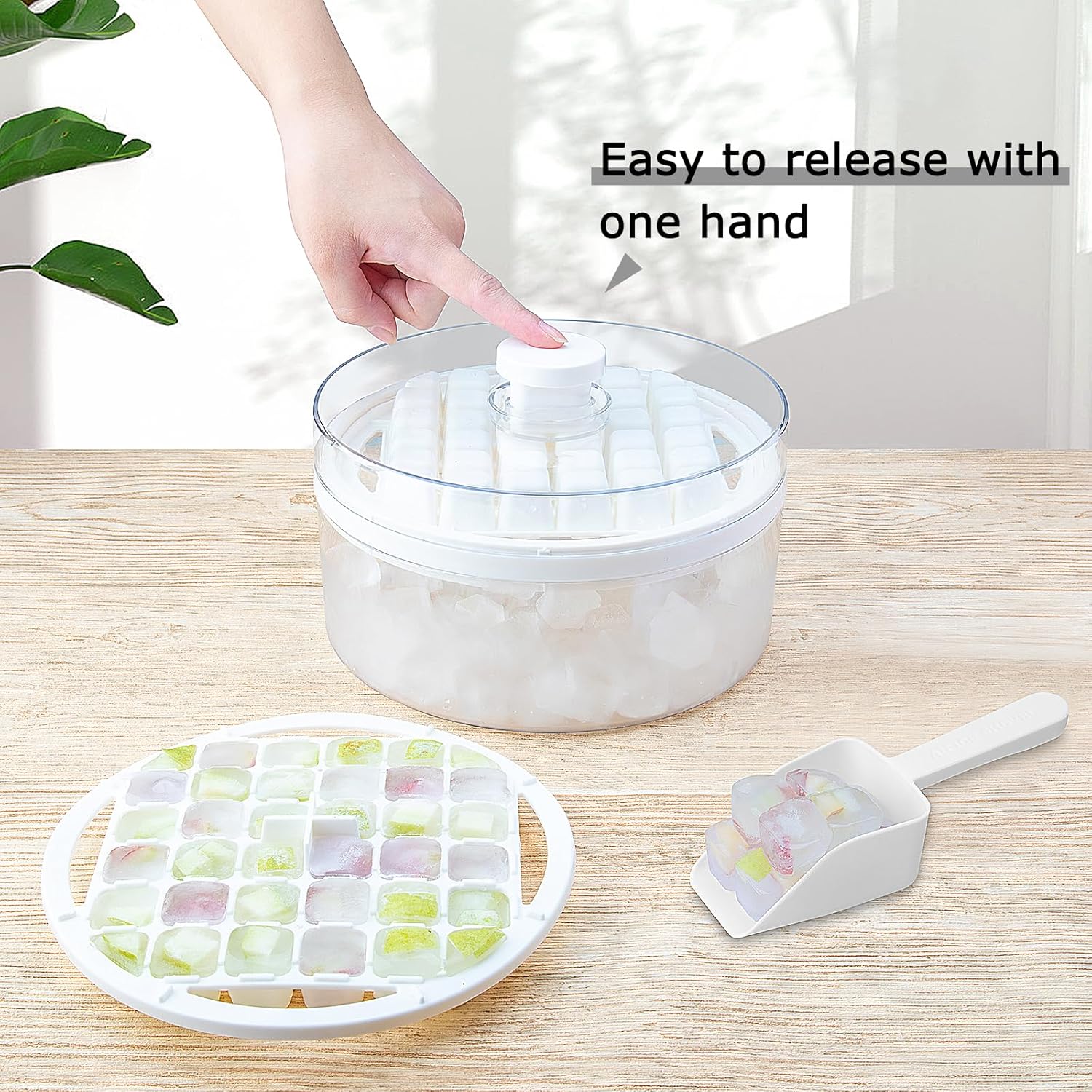 Mini bandejas para cubitos de hielo con tapa y contenedor, 64 piezas para congelador, molde para cubitos de hielo, moldes de hielo para cuchara de