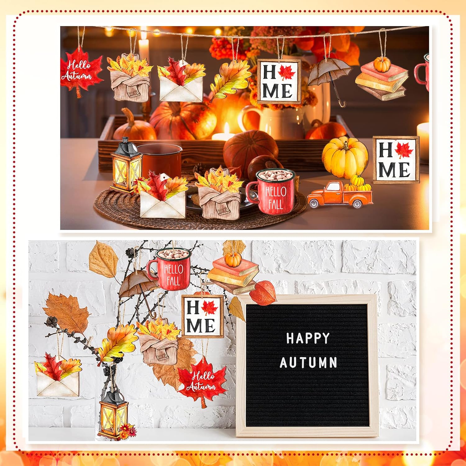 Karenhi 36 adornos de madera de Acción de Gracias para árbol de Acción de Gracias, decoraciones colgantes de otoño, hoja de arce, calabaza, camión,
