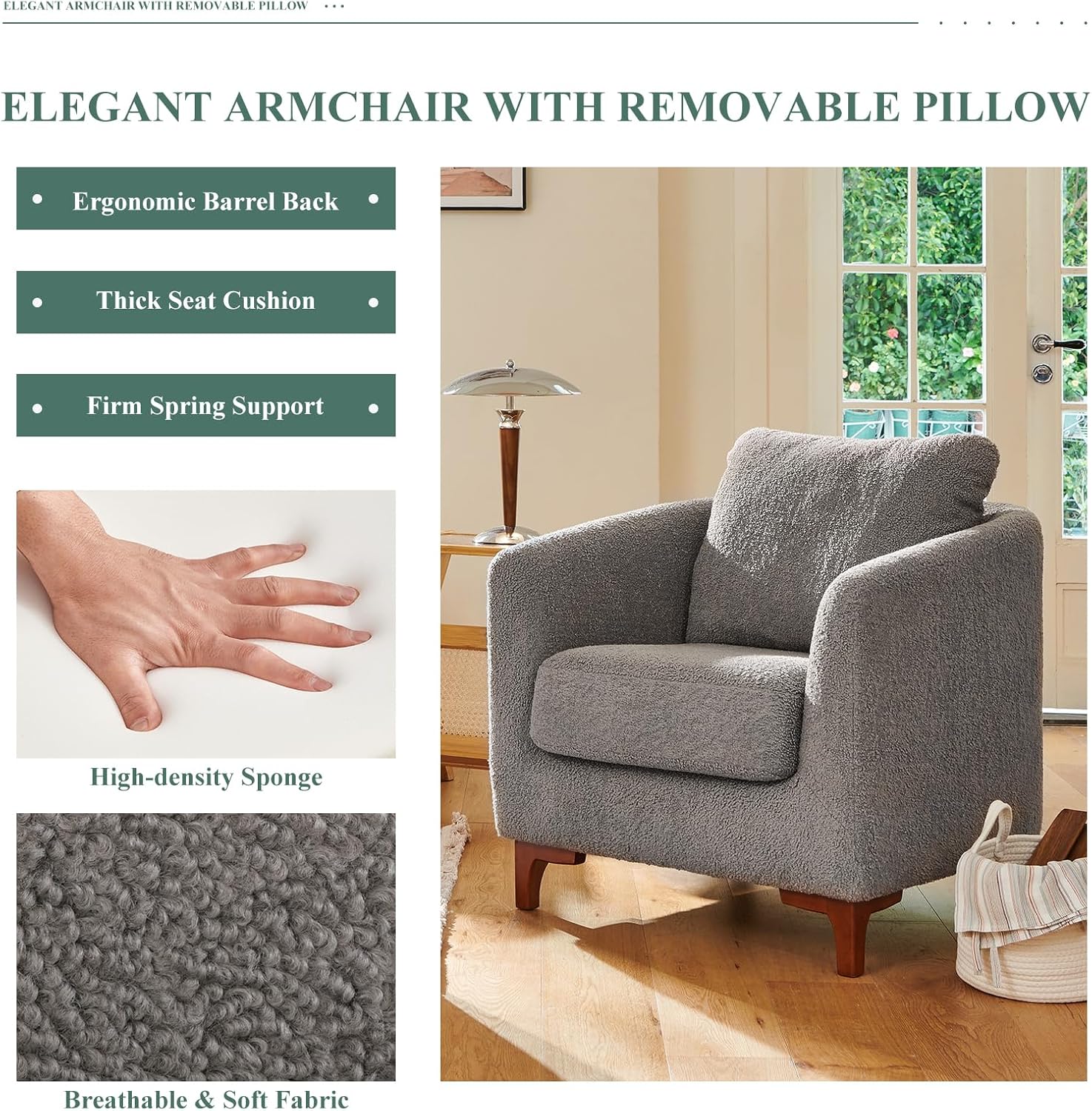 COLAMY Juego de silla decorativa Sherpa y otomana de almacenamiento, moderno tapizado de tela para sala de estar, sillón con almohada trasera y