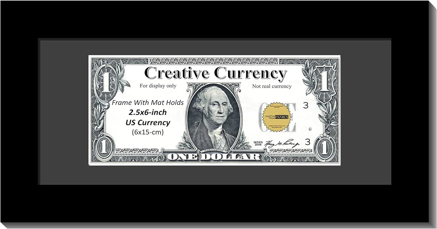Creative Picture Frames $4x9bk-b Marco negro del primer dólar con estera negra, soporte de caballete y colgador de pared incluido