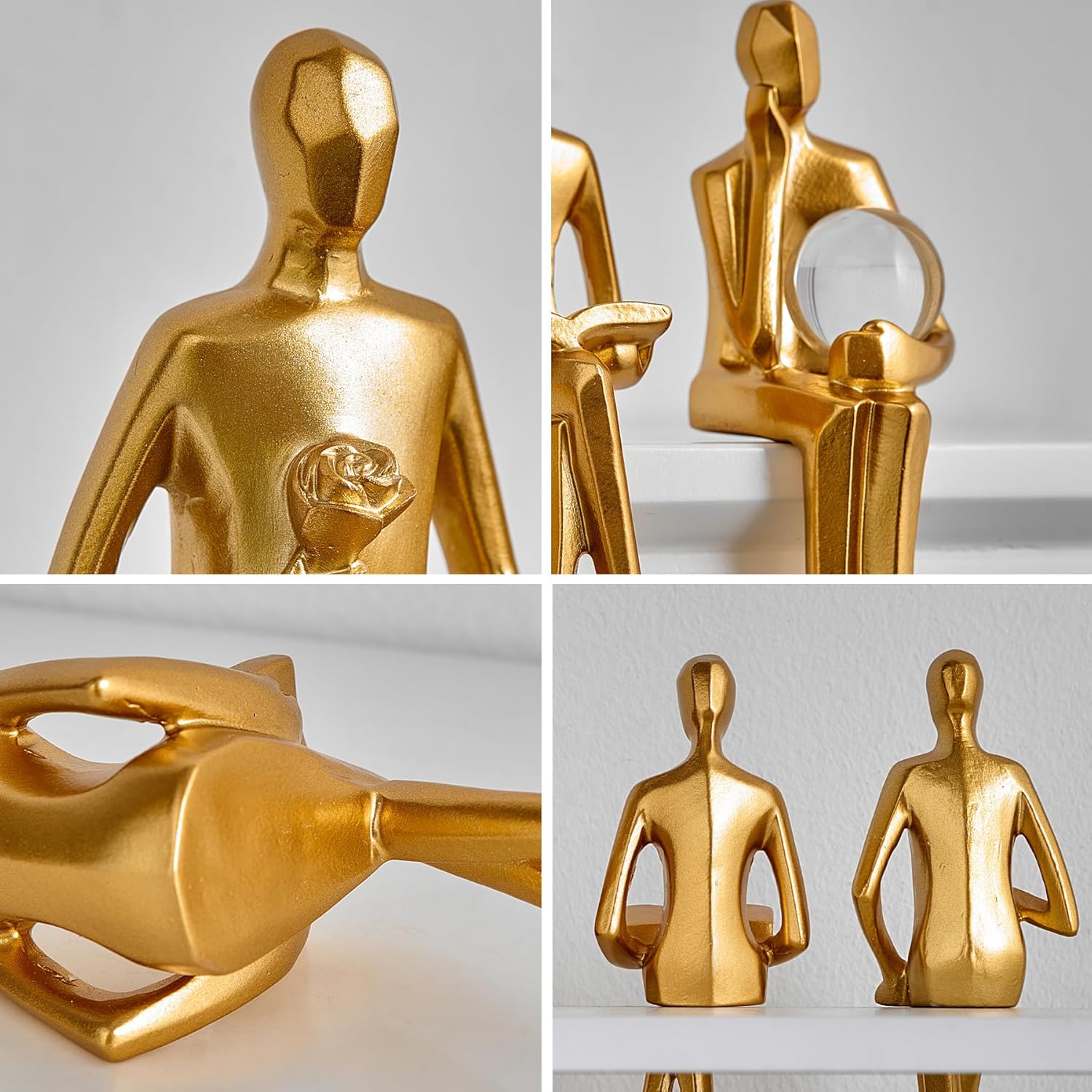 Estatua de Thinker – Escultura de arte abstracto, figuras coleccionables de resina dorada para el hogar, sala de estar, oficina, estante, gran idea