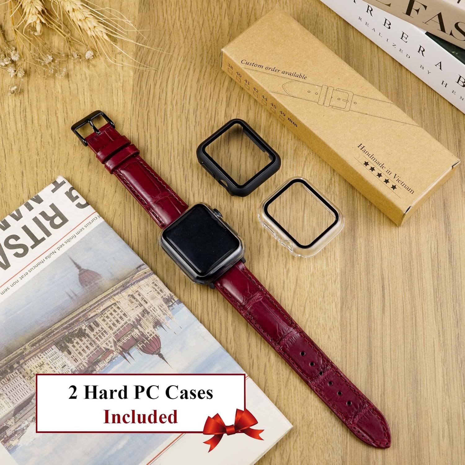 Correa de cocodrilo hecha a mano compatible con Apple Watch Correa de cocodrilo Iwatch Smart de 1.496 pulgadas, 1.575 pulgadas, 1.654 pulgadas,