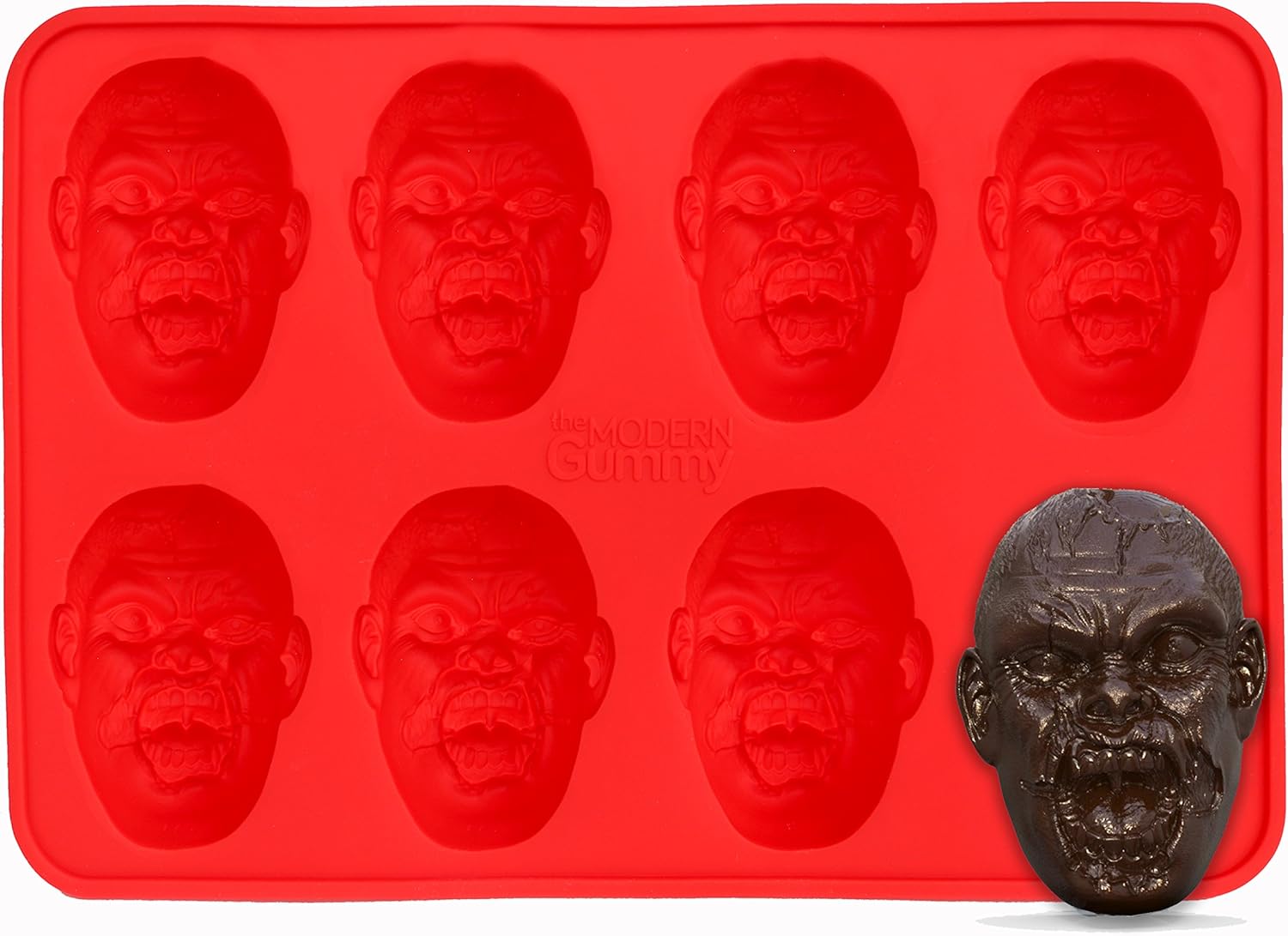 SILICONE, bandeja para hacer dulces con cabeza de zombie, 8 cavidades realistas por bandeja, para gelatina, chocolates, adornos para cupcakes,