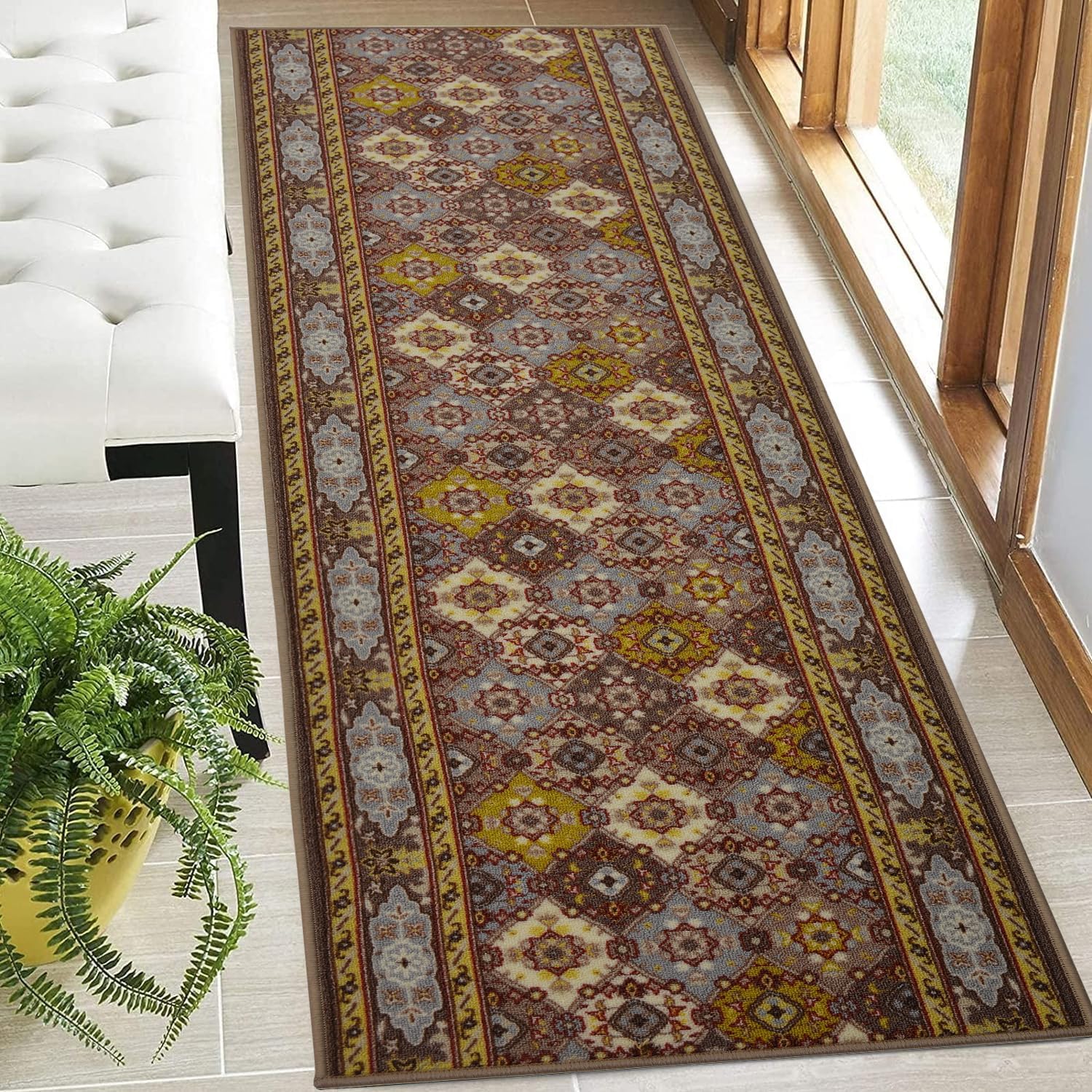 Bakhtiari – Alfombra de pasillo de tamaño personalizado con diseño persa extra larga para pasillos, 26 pulgadas de ancho x elige tu longitud por