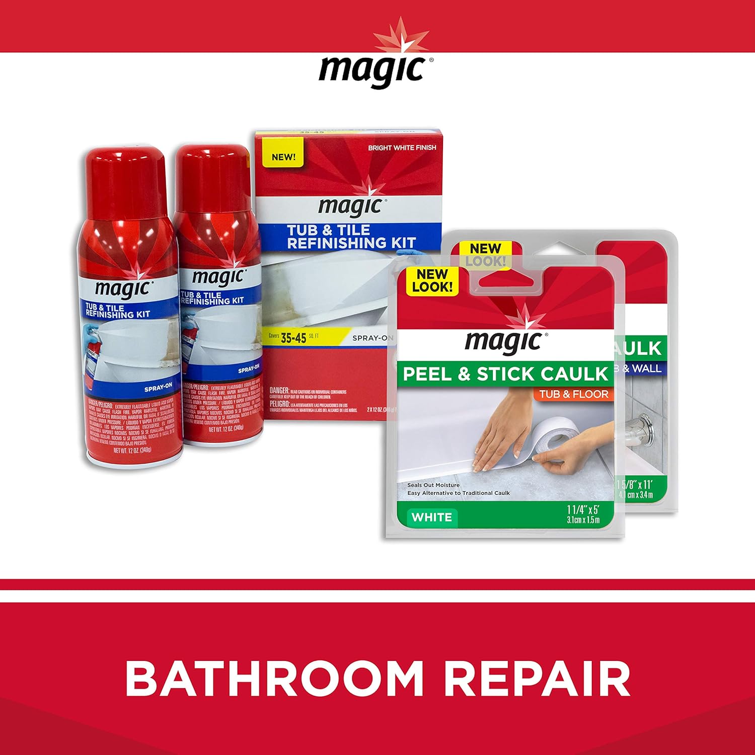 MAGIC 3124 Kit de reacabado de tinas y azulejos, blanco brillante, pintura sobre superficies de fibra de vidrio acrílica de porcelana de cerámica
