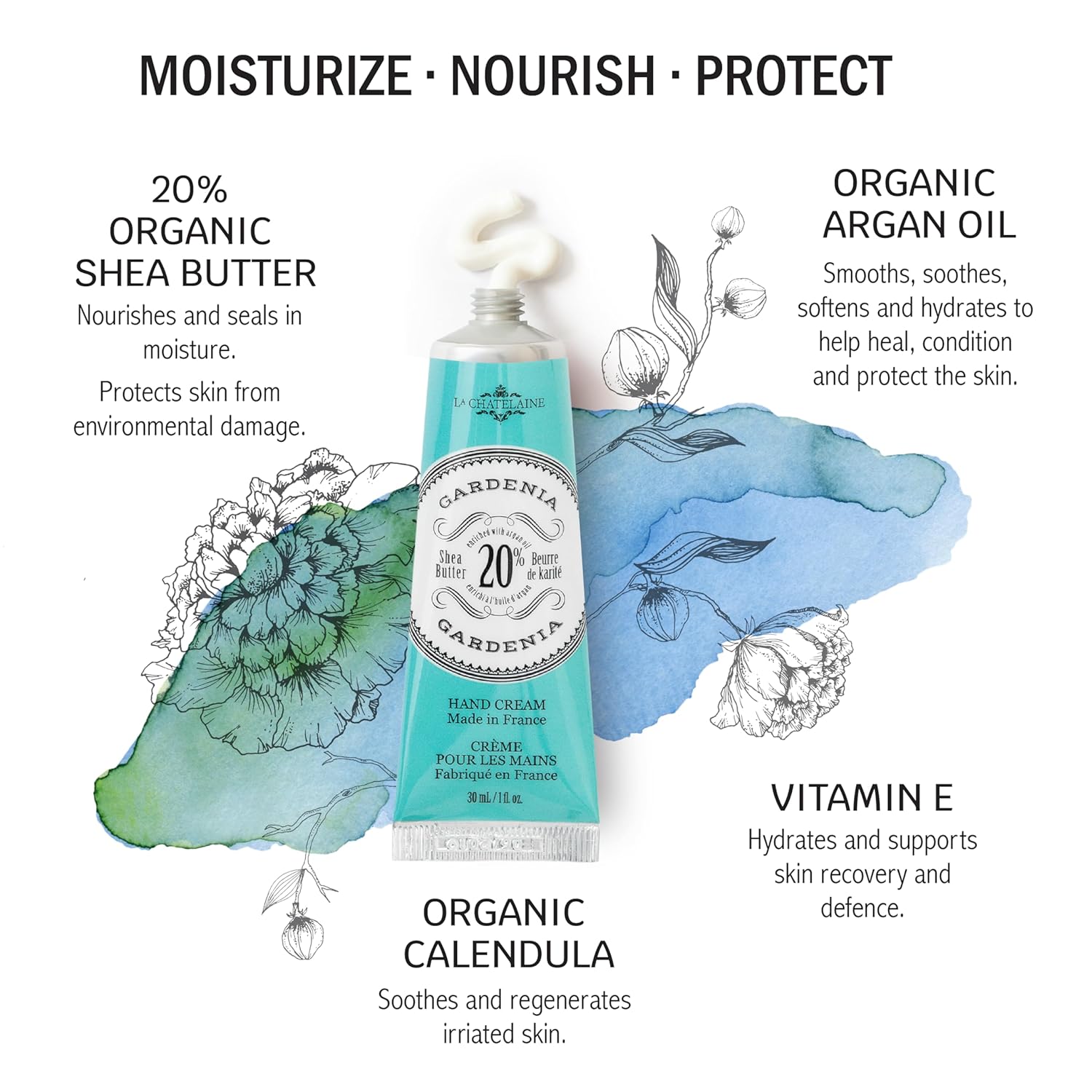 La Chatelaine Set de regalo de crema de manos para mujer, loción de manos tamaño viaje, crema de manos natural fabricada en Francia con 20% de