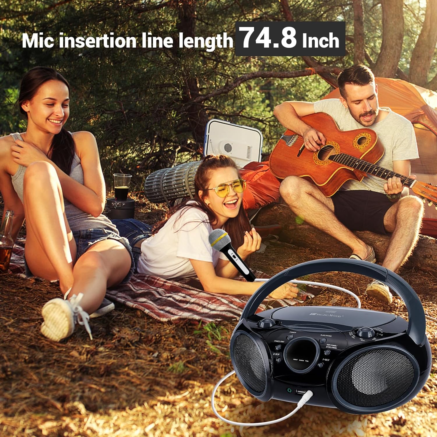 SingingWood NP030AB-GK – Sistema de karaoke portátil, reproductor de CD portátil con Bluetooth para radio estéreo AM FM en el hogar, conector para