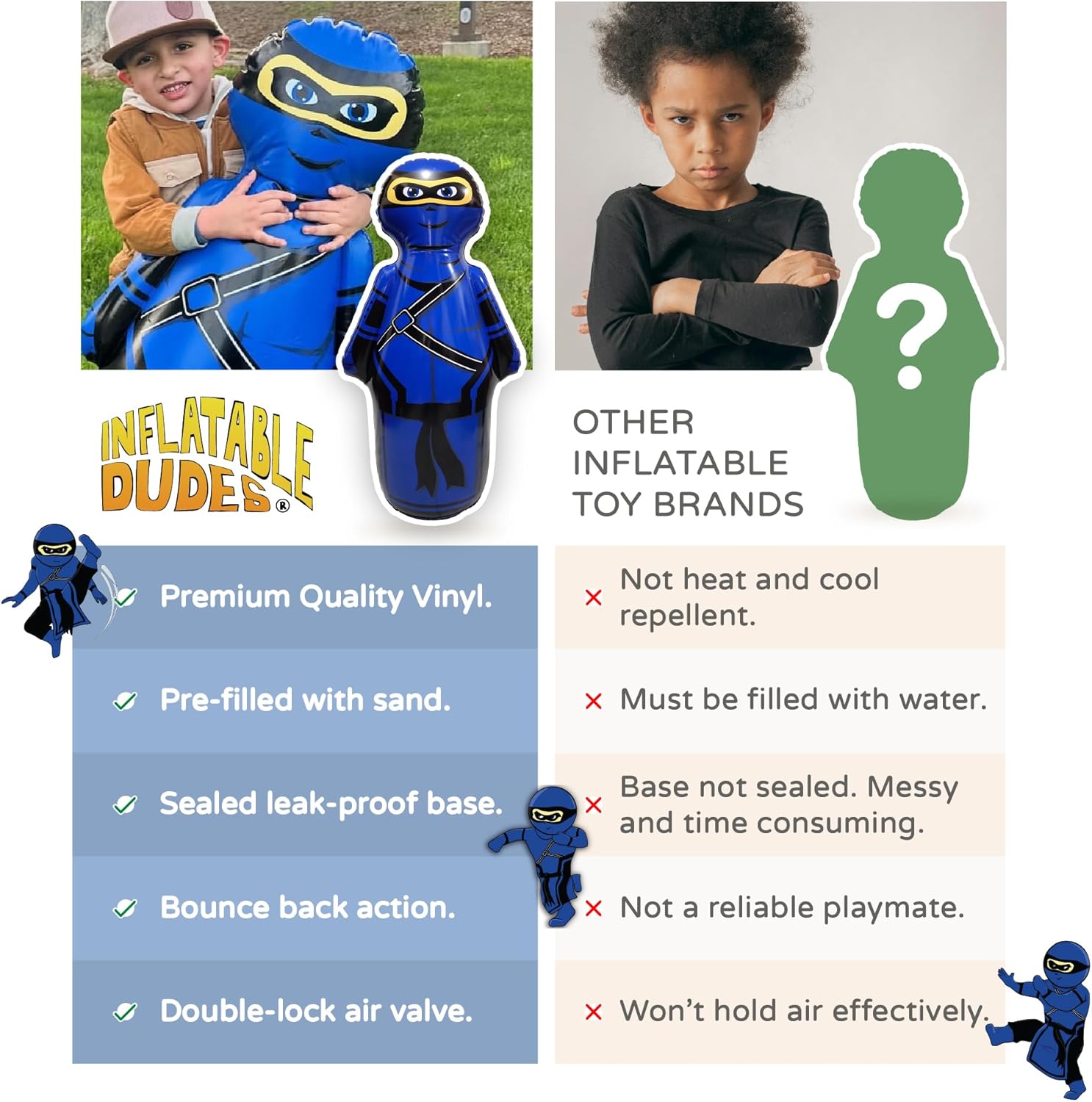 INFLATABLE DUDES Pequeño ninja de 40 pulgadas – Saco de boxeo para niños  Ya lleno de arena  Bolsa Bop  Juguete inflable de boxeo  Acción de rebote