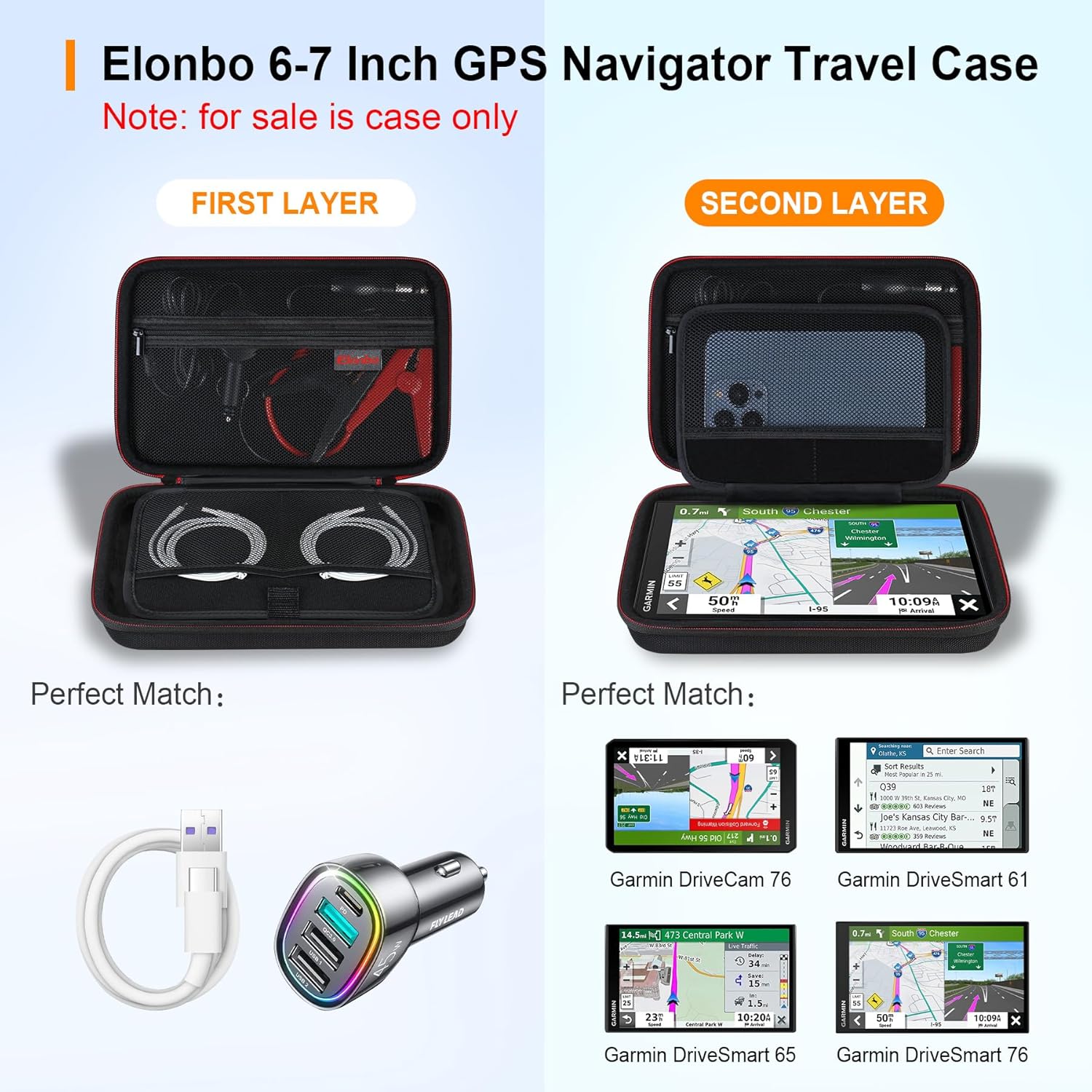 Elonbo Funda de transporte GPS para Garmin DriveSmart 76666561, DriveCam 76, Garmin RV 780795dezl OTR700OTR610 Garmin Catalyst GPS Navigator System,