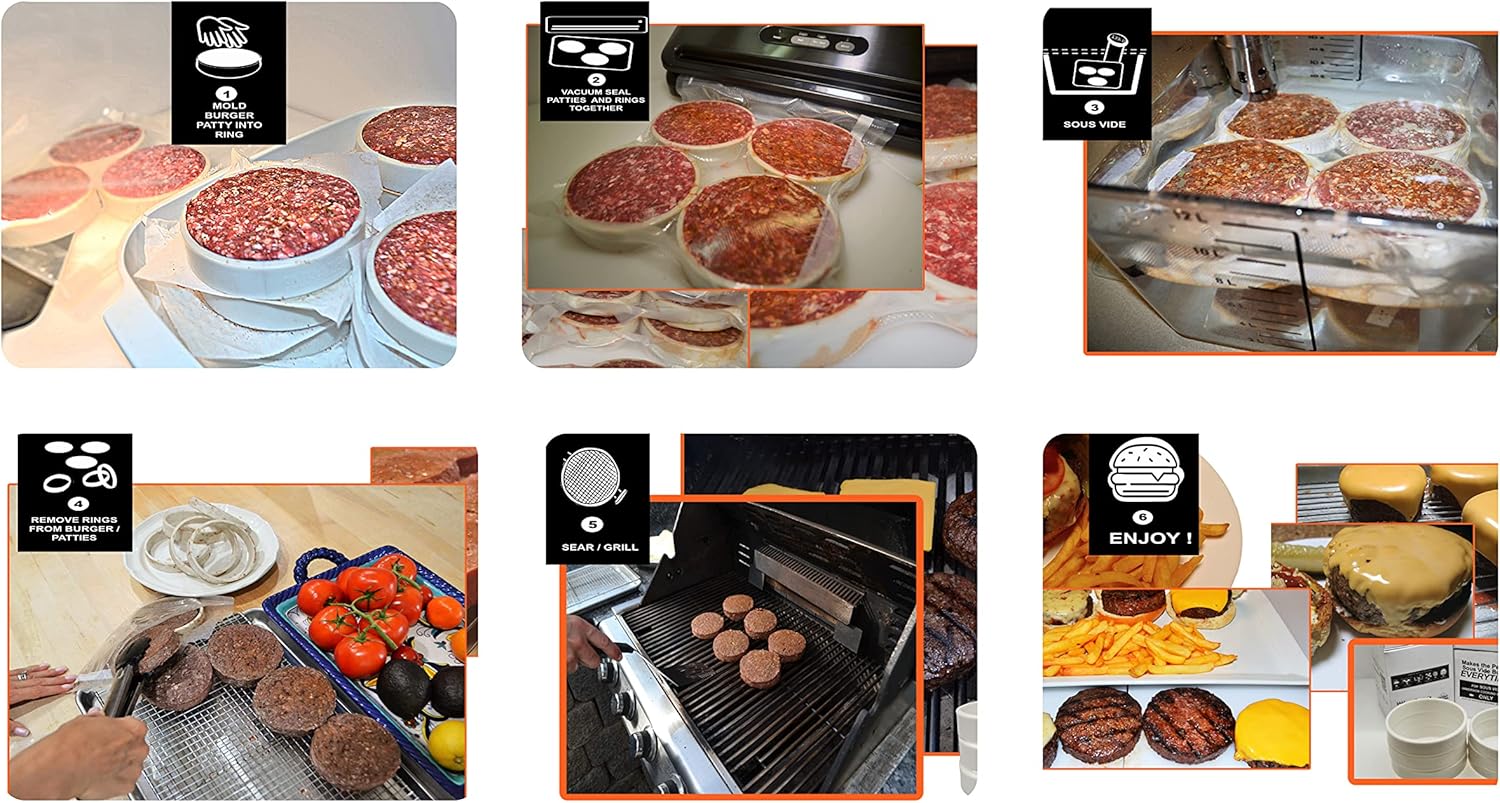 Sous Vide Perfect – Anillos de cocina de inmersión para hamburguesas y hamburguesas, juego de 6 (anillos de 13 libras)