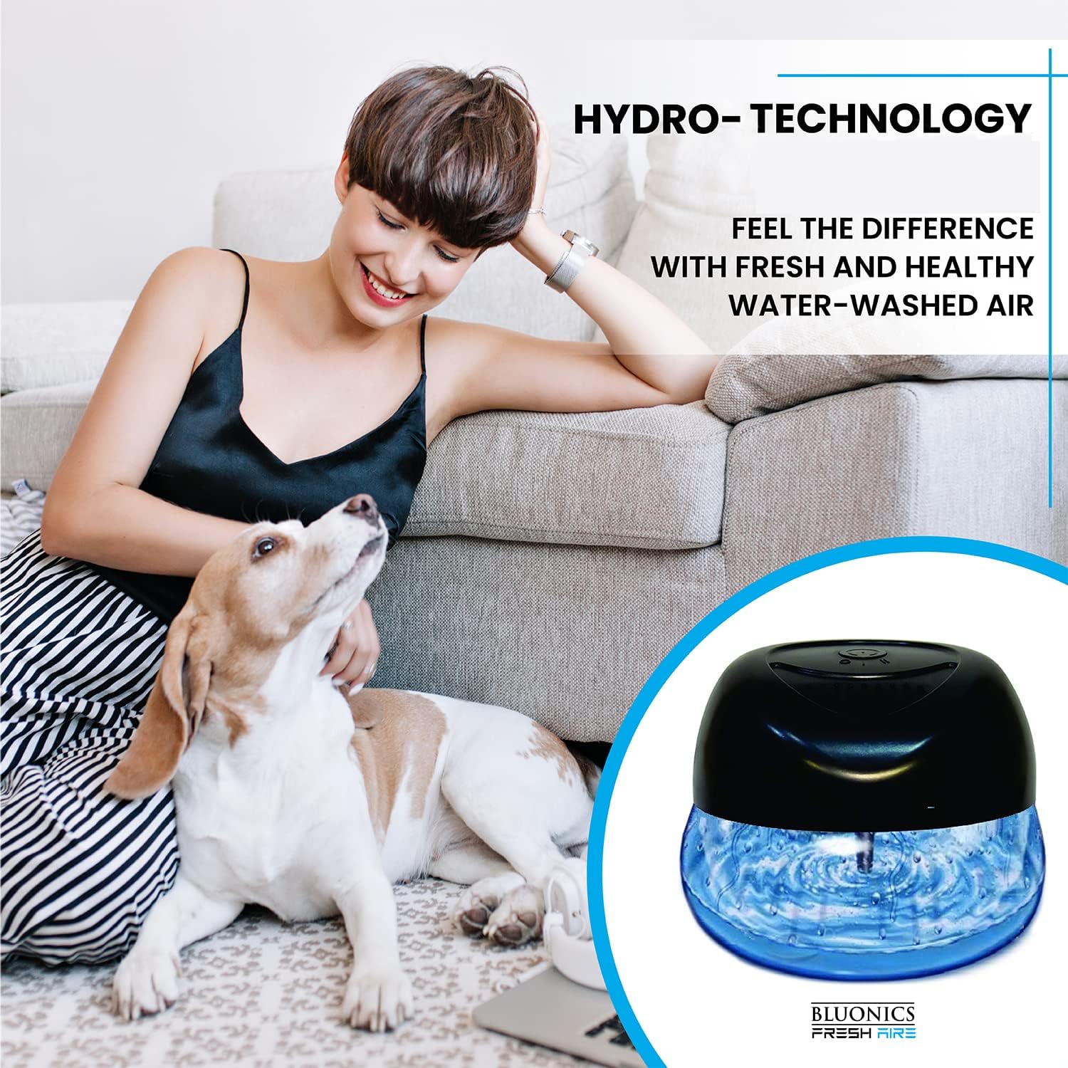 Bluonics Fresh Aire – Paquete de 3 lavadores de agua, revitalizador de aire y ambientador con una botella de fragancia de eucalipto con luz