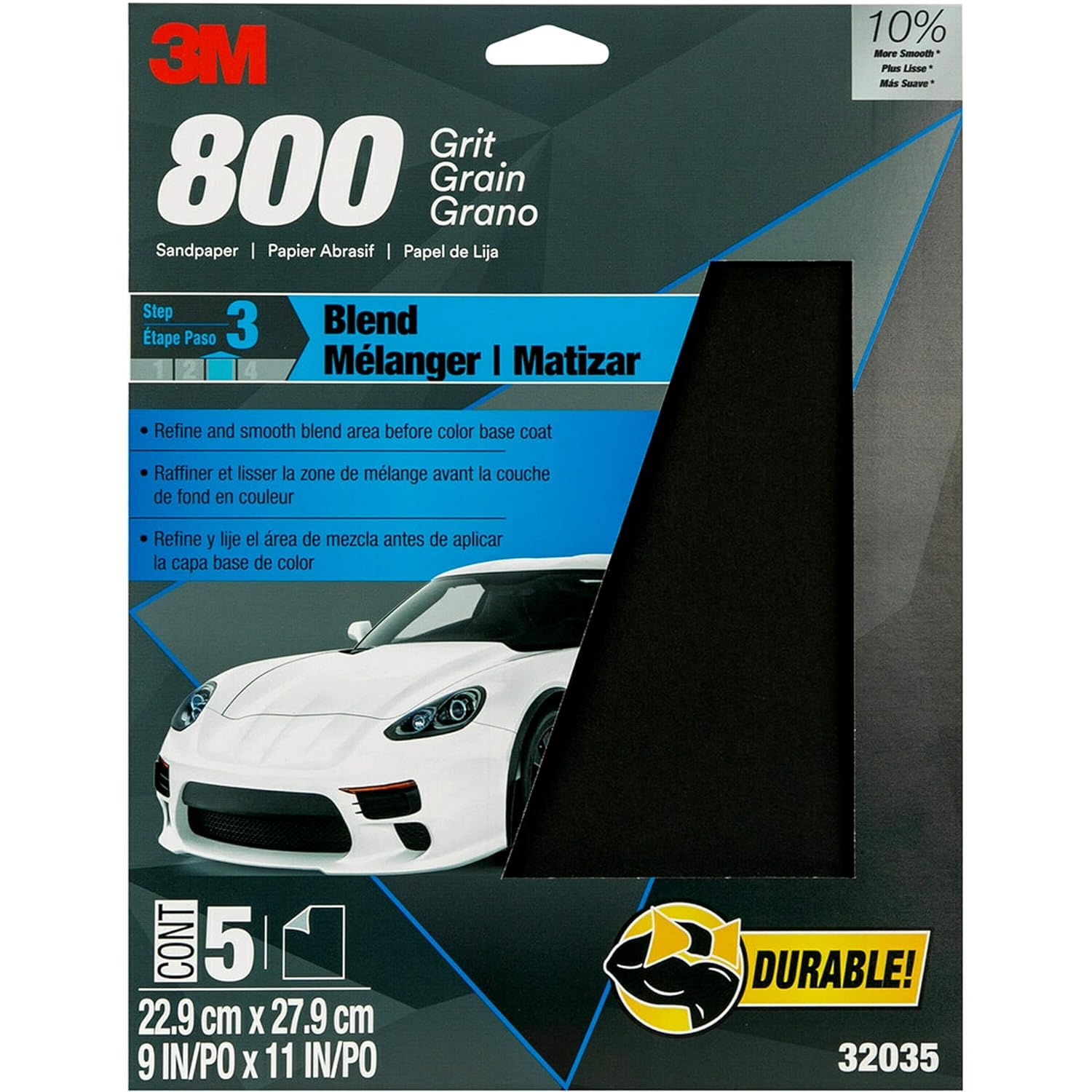 3M Wetordry – Papel de lija 32035, grano 800, 9 x 11 pulgadas, 5 hojas por paquete