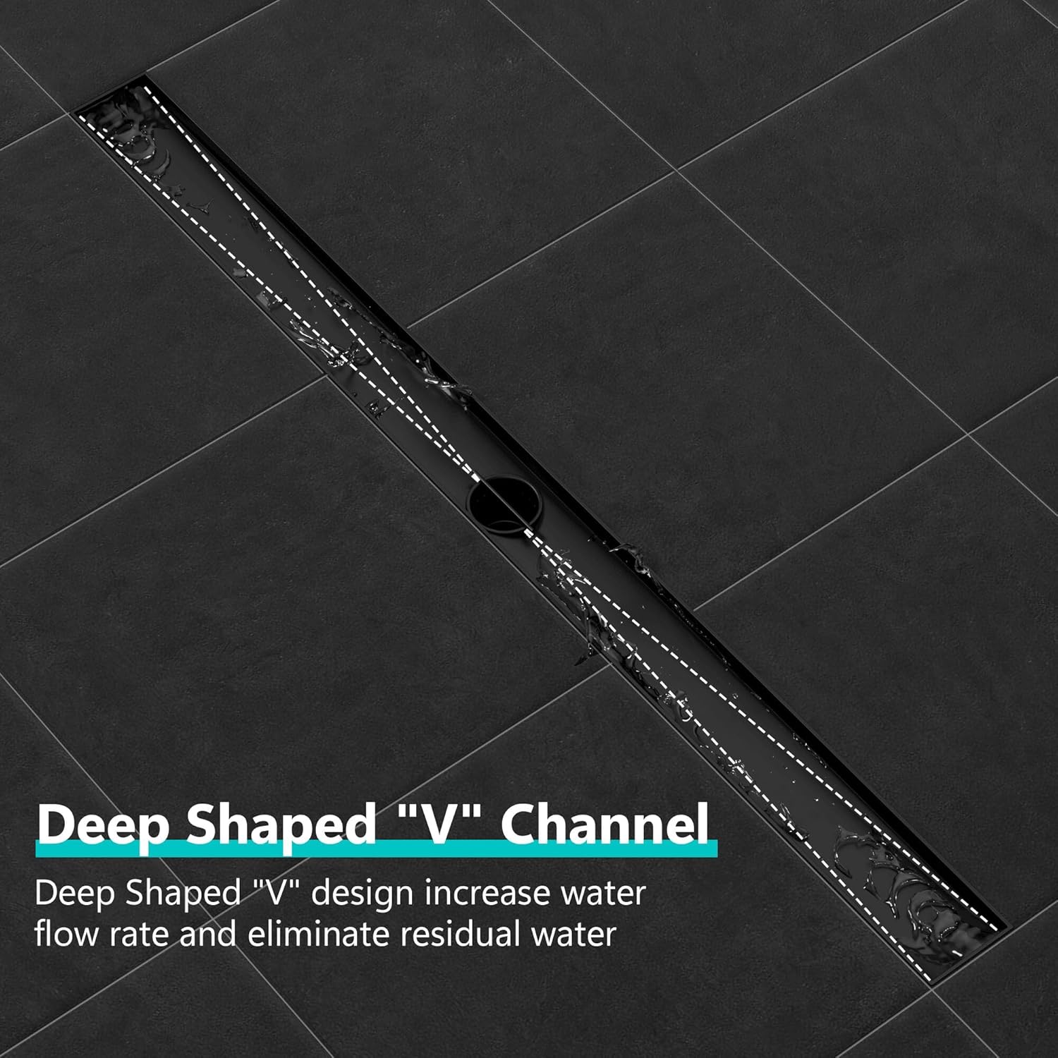 Neodrain Drenaje de ducha lineal negro de 18 pulgadas con rejilla extraíble de patrón cuadrado, fabricante profesional de drenaje de piso de ducha