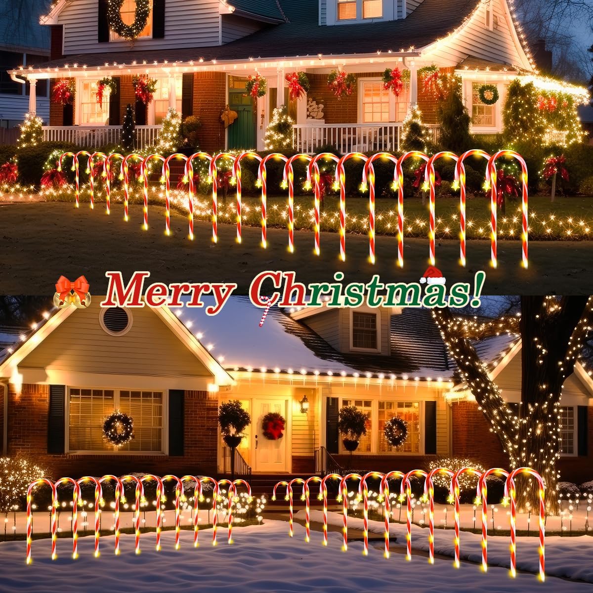 24 decoraciones navideñas para exteriores, 144 luces LED solares de bastón de caramelo para decoración de Navidad, 8 modos de luces solares de