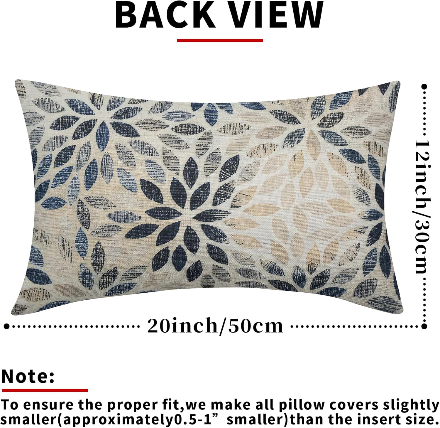 Juego de 2 fundas de almohada lumbar de dalia azul marino de 12 x 20 pulgadas, fundas de almohada rectangulares decorativas de flores geométricas