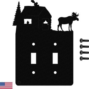 Moose & Cabin – Placa de pared para interruptor de luz de palanca doble (palanca doble, negro) – Fabricado en Estados Unidos Moose & Cabin – Placa de pared para interruptor de luz de palanca doble (palanca doble, negro) – Fabricado en Estados Unidos