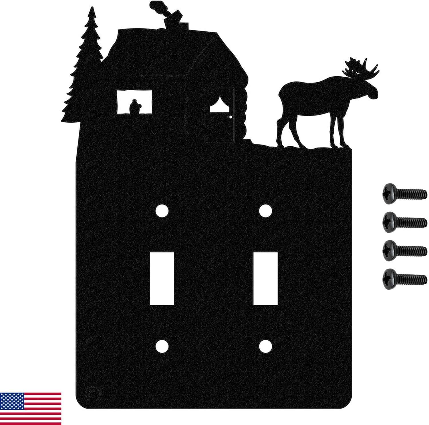 Moose & Cabin – Placa de pared para interruptor de luz de palanca doble (palanca doble, negro) – Fabricado en Estados Unidos