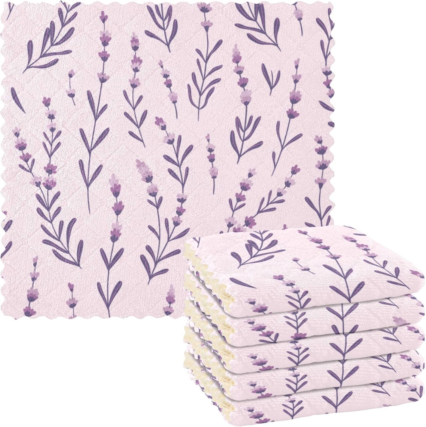 Purple Lavender Soft Decor Microfiber Dish Towels Absorbent Set of 6 Tea Cup Kitchen Towels for Countertop Oven