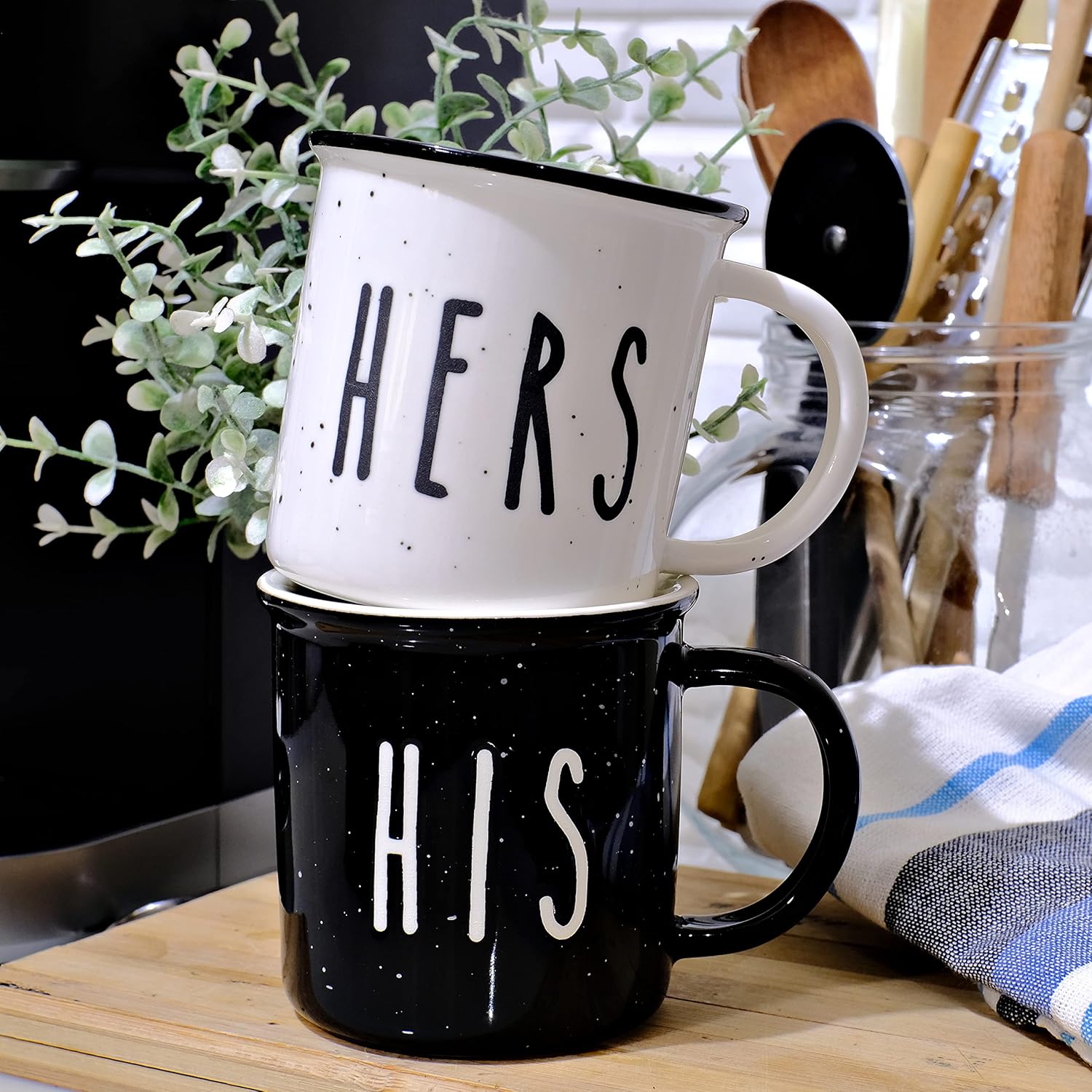 MAINEVENT Juego de 2 tazas de café de 11 onzas, lindas tazas de café a juego para parejas, regalos para él y ella, Navidad, juego de tazas de café
