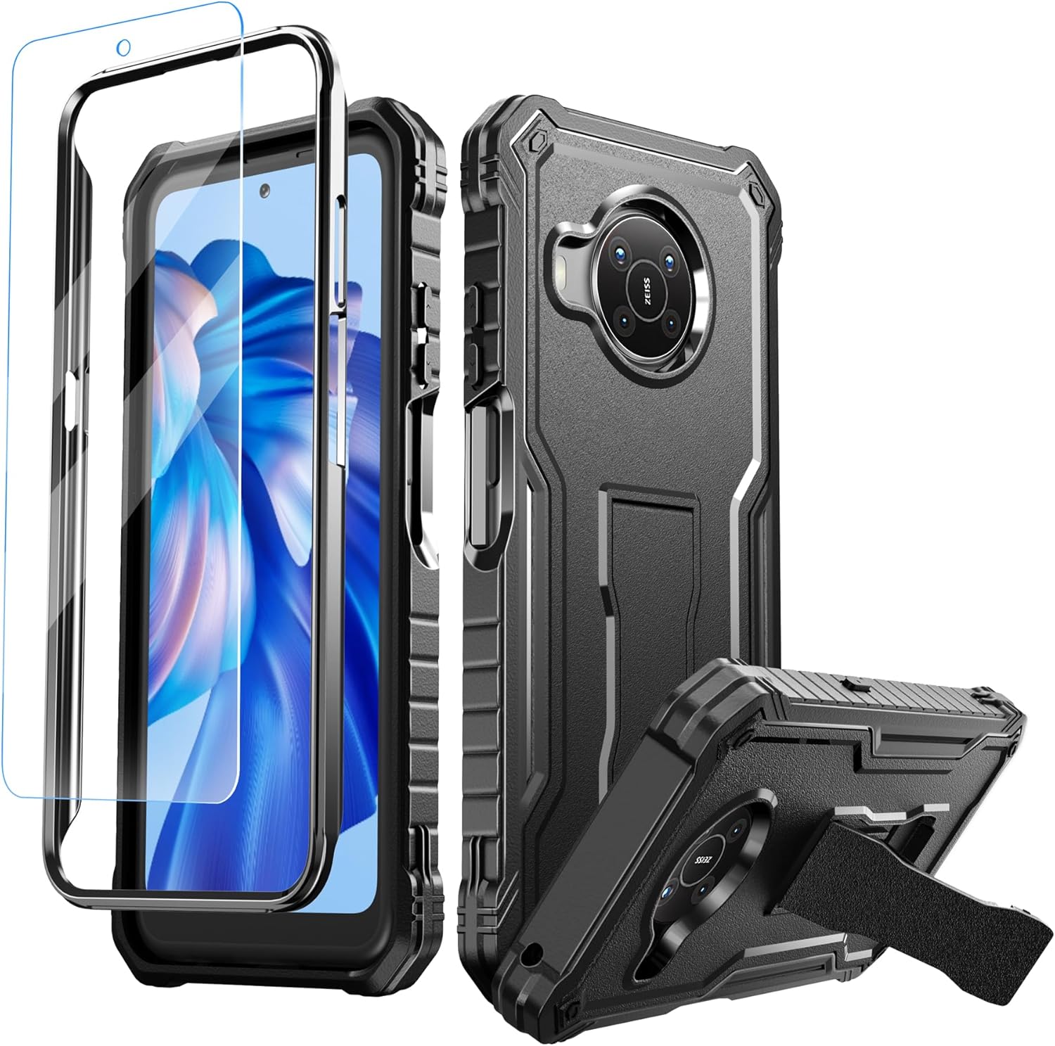 FITO Funda para Nokia X100, doble capa a prueba de golpes resistente para teléfono Nokia X100 con protector de pantalla, soporte incorporado (negro)