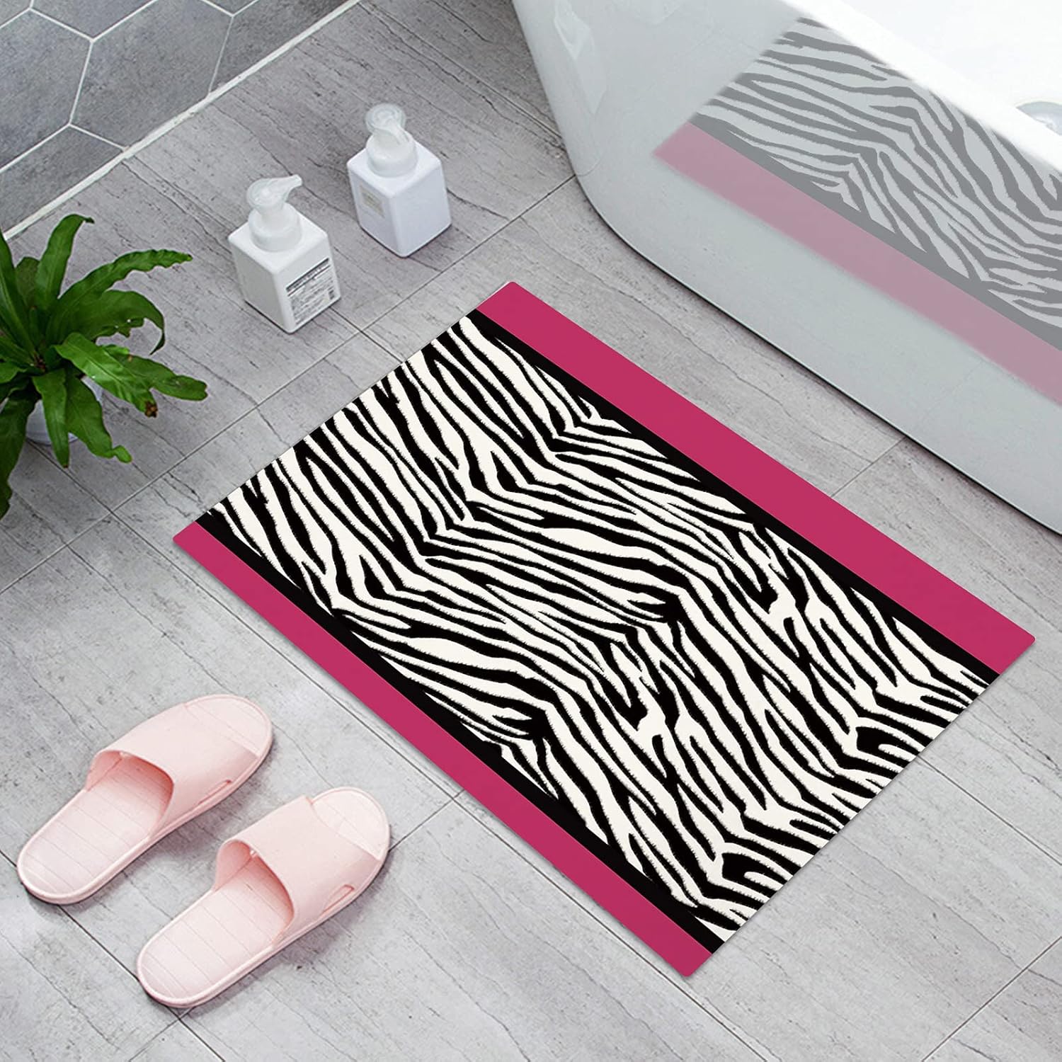 Tapete de bienvenida con estampado de cebra negra y blanca, antideslizante, tapete de baño, textura de piel animal, alfombra de entrada para