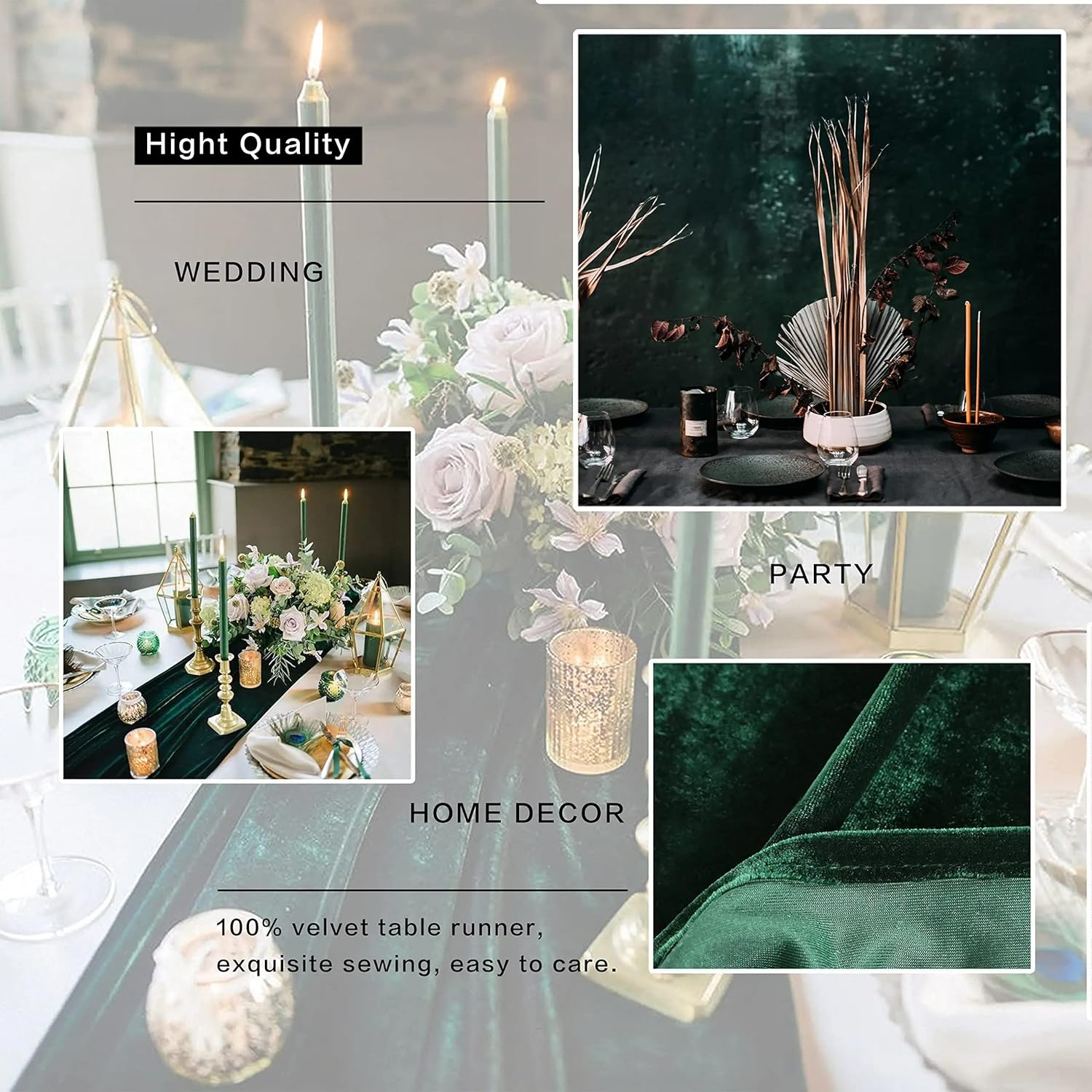 Camino de mesa de terciopelo, paquete de 5 lujosas decoraciones de recepción de boda, tela de terciopelo suave, superposición de lino para fiesta