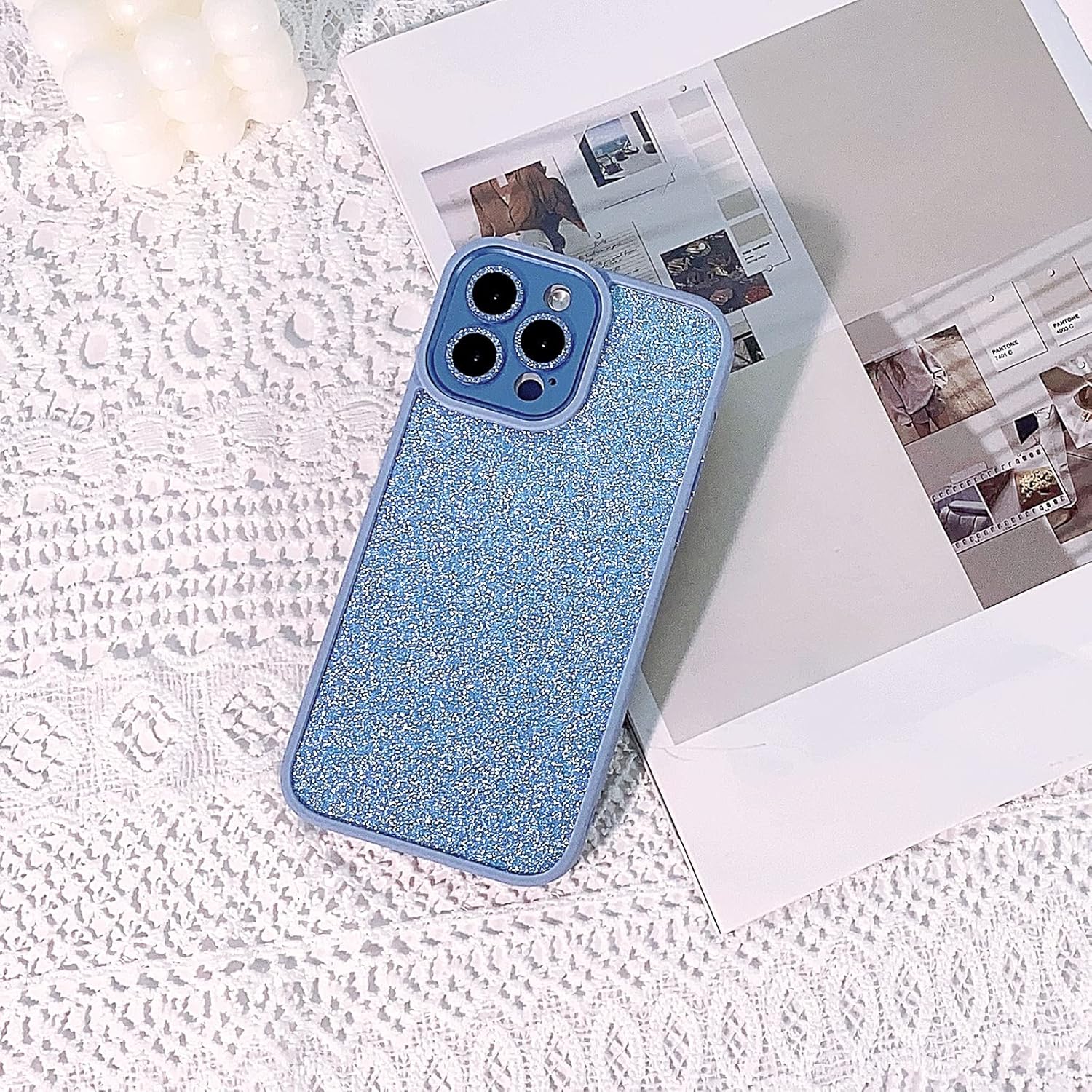 NITITOP Funda compatible con iPhone 13 Pro Max con brillantina, lente de diamante de lujo para niñas y mujeres, patrón de hardware, silicona, PC con
