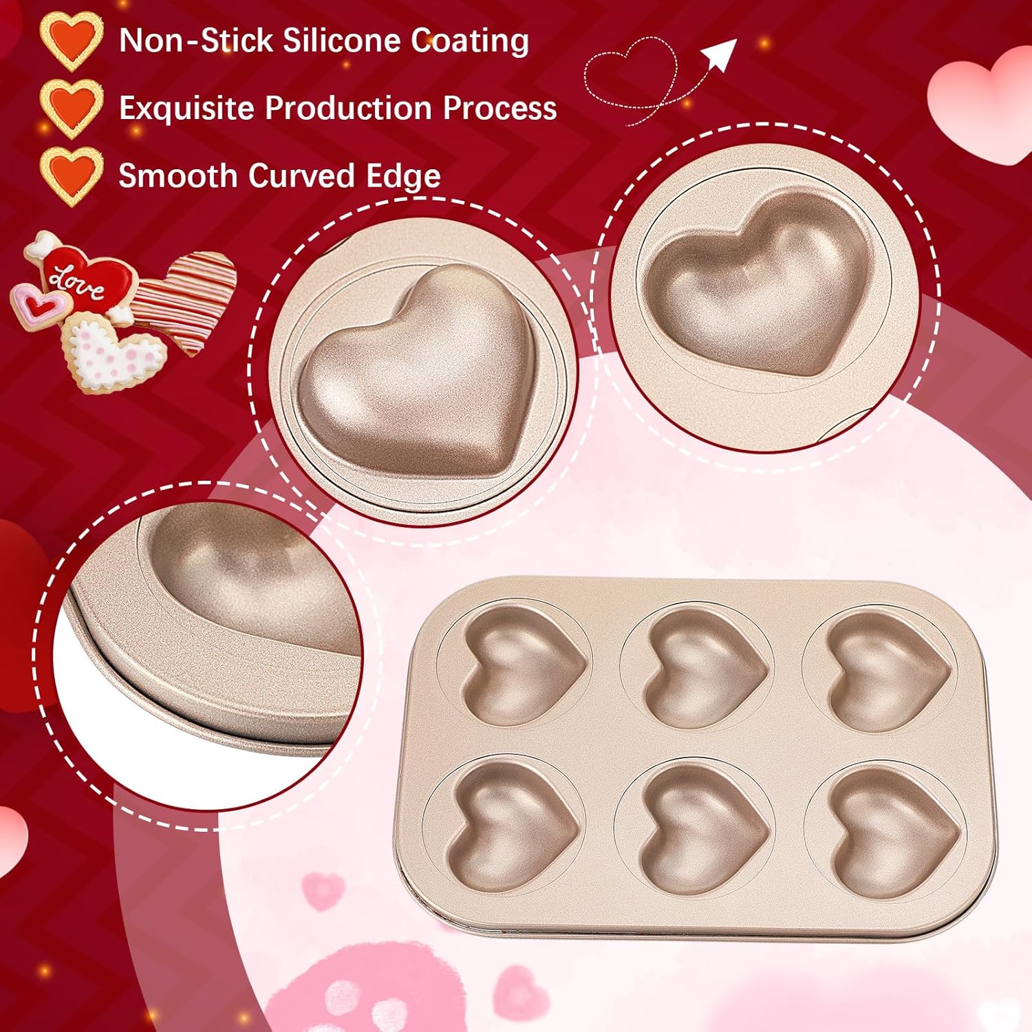 3 moldes para pasteles en forma de corazón, mini moldes para magdalenas, moldes de acero al carbono para cumpleaños, boda, día de San Valentín, 10.4