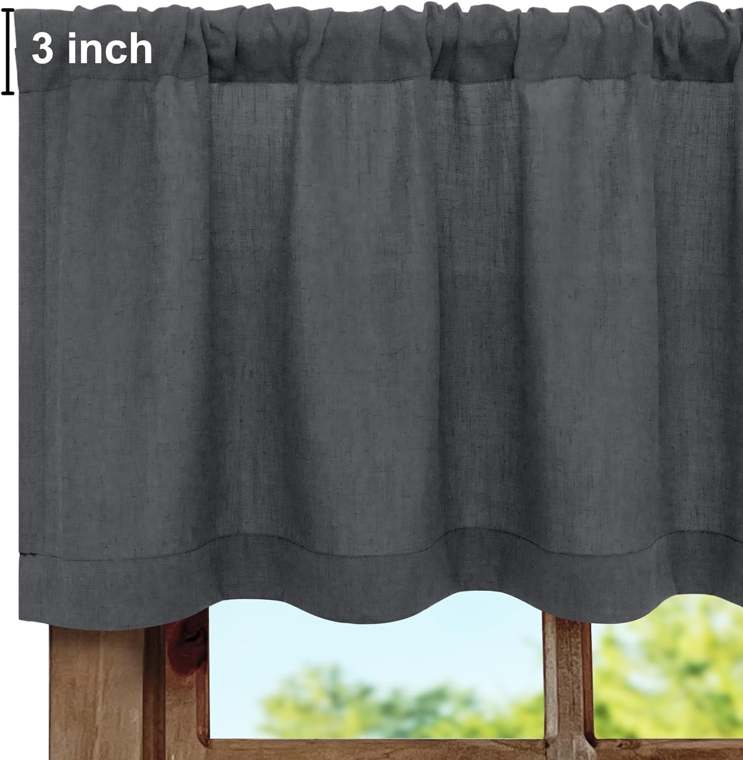 Pitalk Cenefa gris oscuro para ventana de 18 pulgadas de largo, cenefa de cocina de lino transparente de algodón para baño, cenefa para sala de