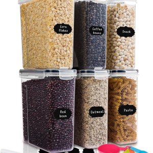 Moretoes Recipientes de cereales, 6 unidades de 4L 135 oz de plástico para despensa de cereales con cucharas medidoras, para harina, azúcar, arroz Moretoes Recipientes de cereales, 6 unidades de 4L 135 oz de plástico para despensa de cereales con cucharas medidoras, para harina, azúcar, arroz