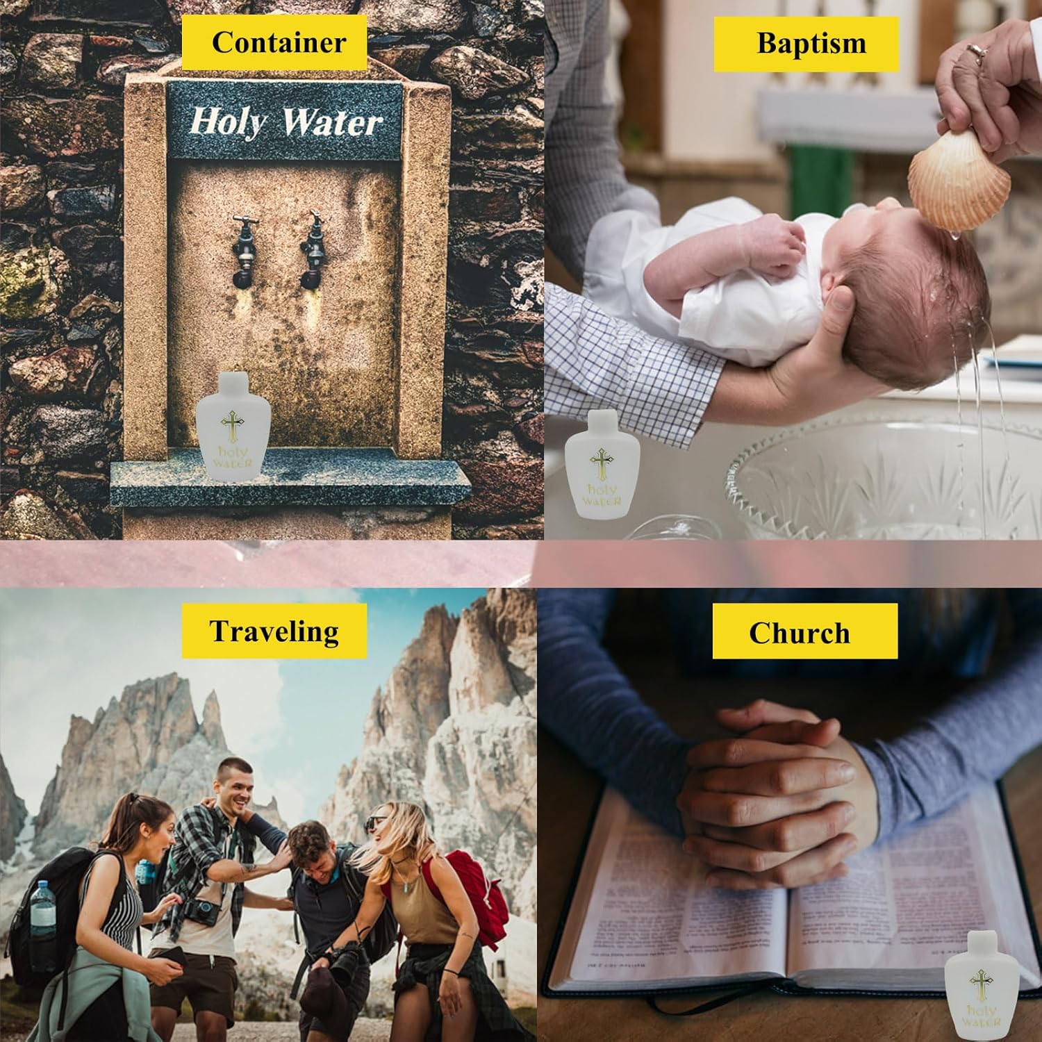 10 botellas vacías de agua bendita con tapa de rosca, contenedor de agua bendita recargable de 2 onzas, botellas decorativas religiosas para