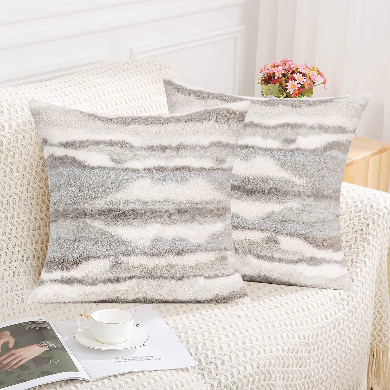 Joizomou Juego de 2 fundas de almohada esponjosas de 16 x 16 pulgadas, juego de 2 almohadas decorativas suaves cuadradas para sofá, fundas de