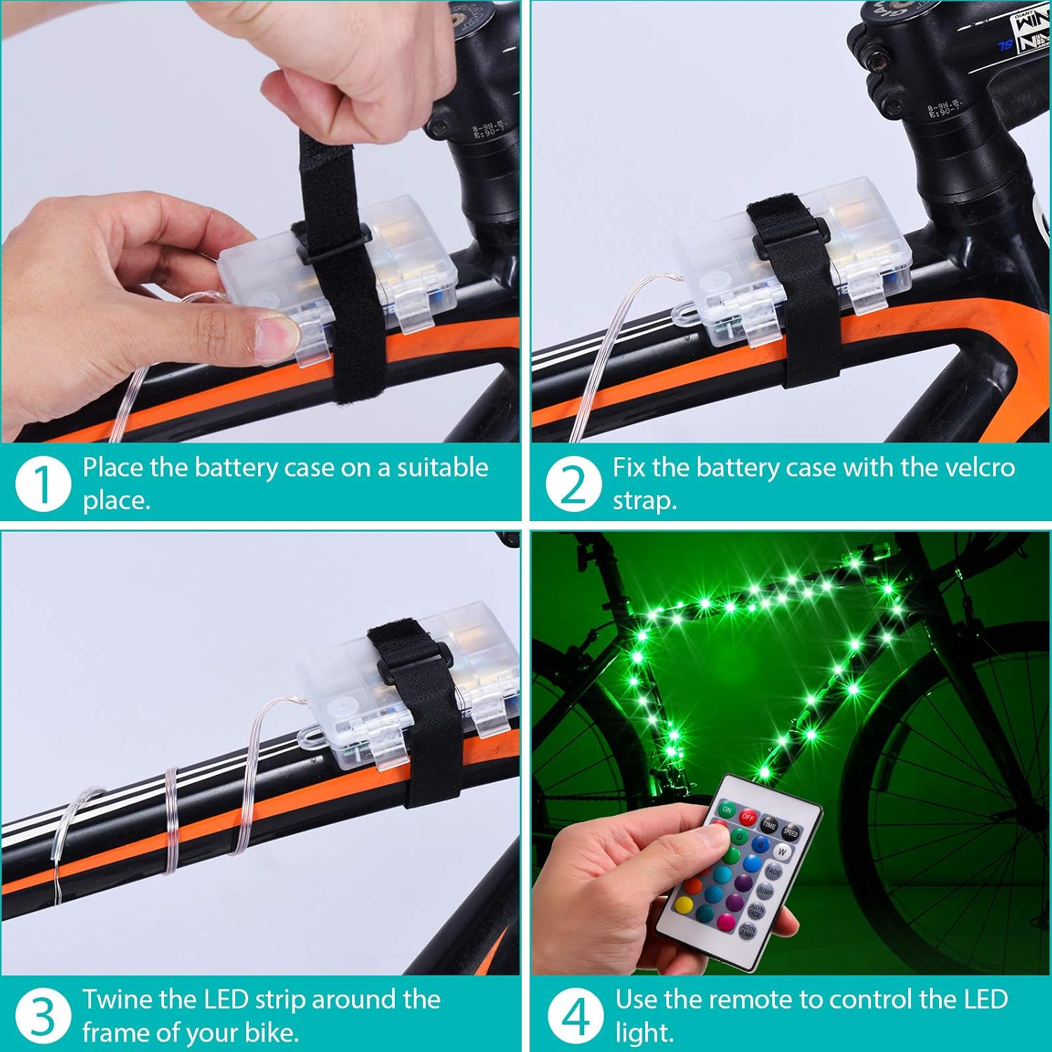 Waybelive Luces LED para marco de bicicleta, luz LED con control remoto, 16 colores que cambian por ti mismo, impermeable, súper brillante para