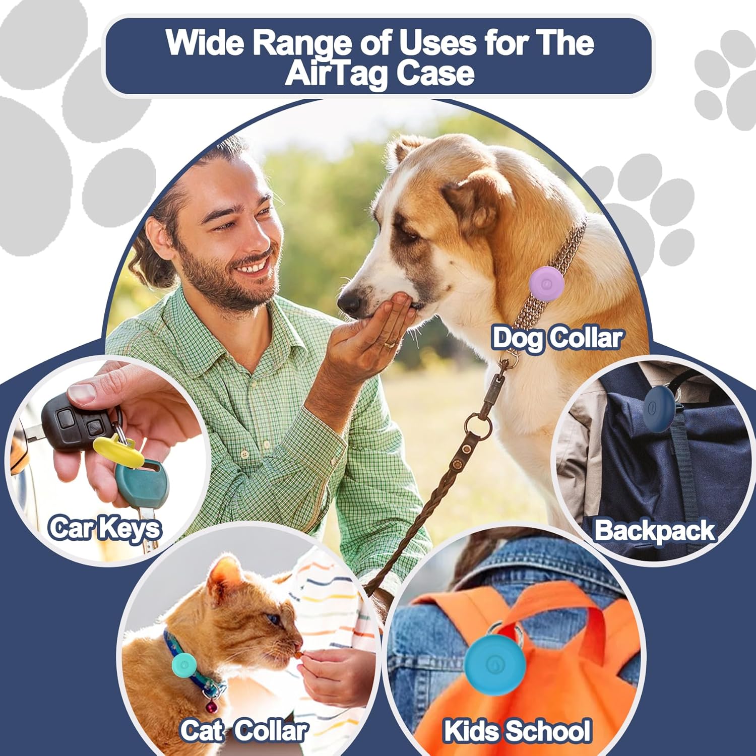 Paquete de 2 soportes impermeables IPX8 para collar de perro, funda de aire oculta para collar de gato, funda de silicona antipérdida para AirTag