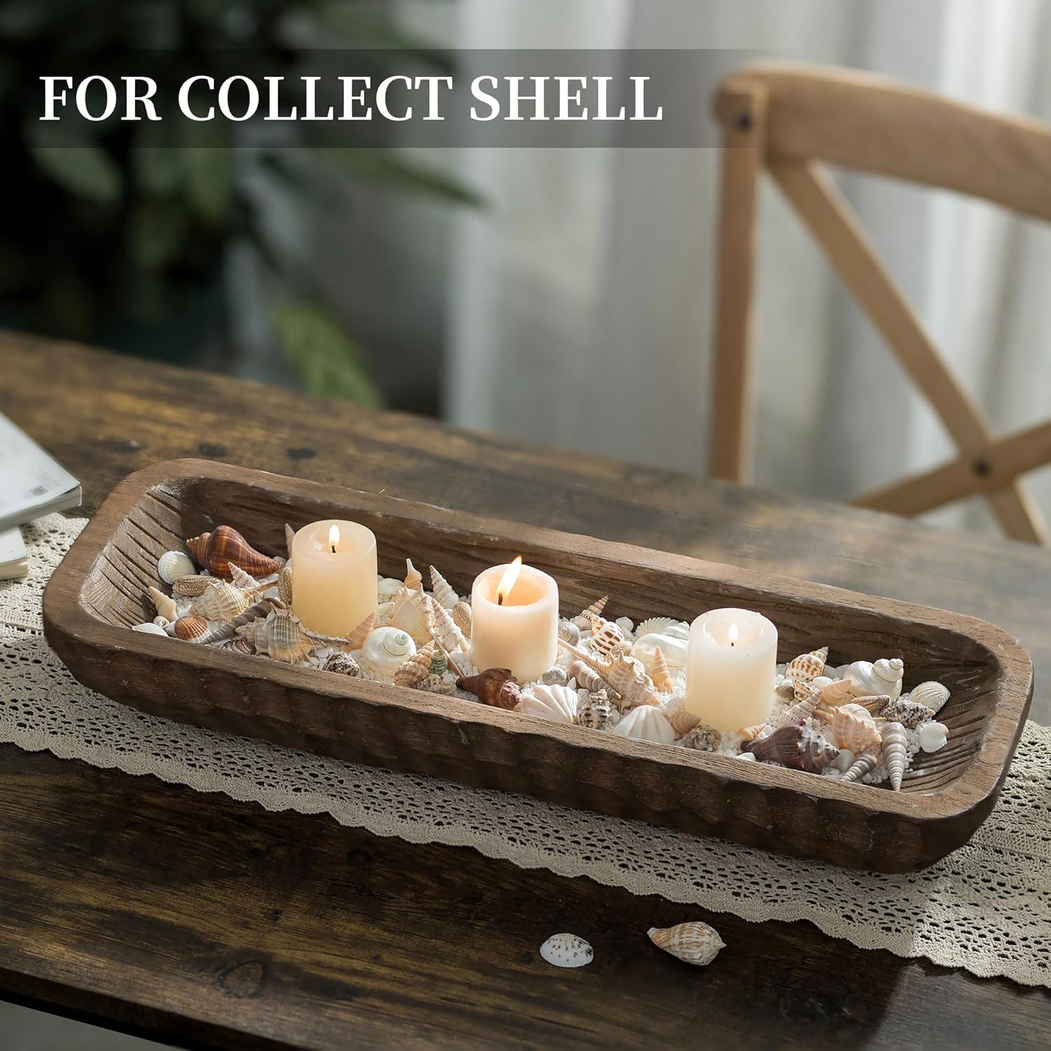 Hanobe Cuenco decorativo de madera para masa centro de mesa grande de madera de 22 pulgadas de largo, bandeja rústica de granja, decoración rústica