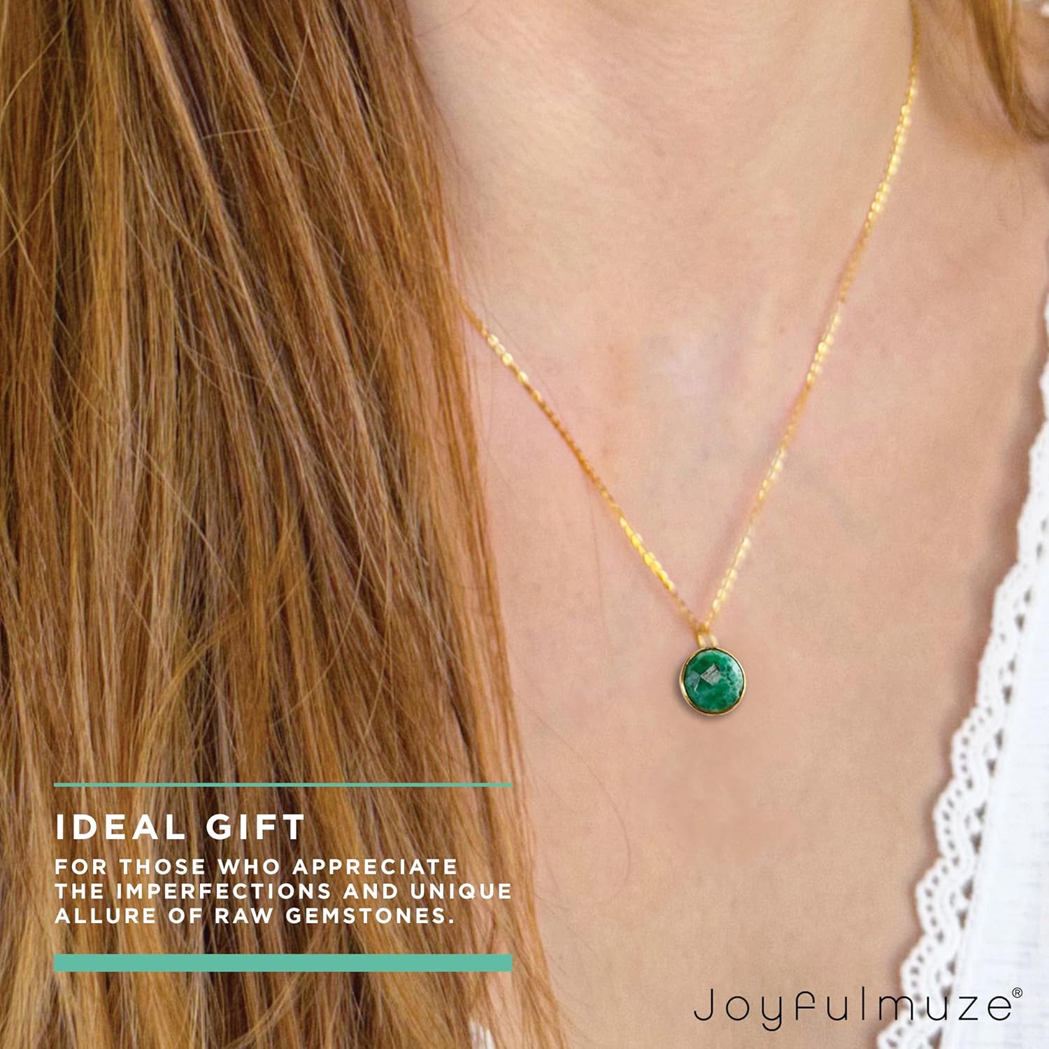 Raw Emerald Gemstone Necklace, Green Natural Round Stone Pendant, 925 Sterling Silver Gold Jewelry, Handmade Gift for Women and Men, May Birthstone