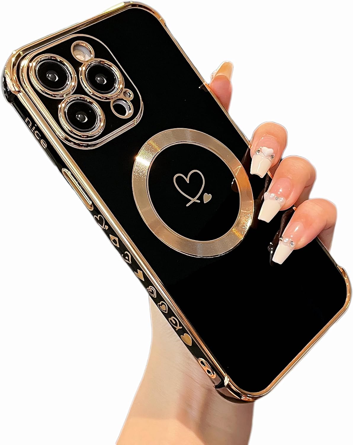 ZTOFERA Funda magnética para iPhone 14 Pro de 6.1 pulgadas compatible con MagSafe bonita funda con patrón de corazones de amor chapado con