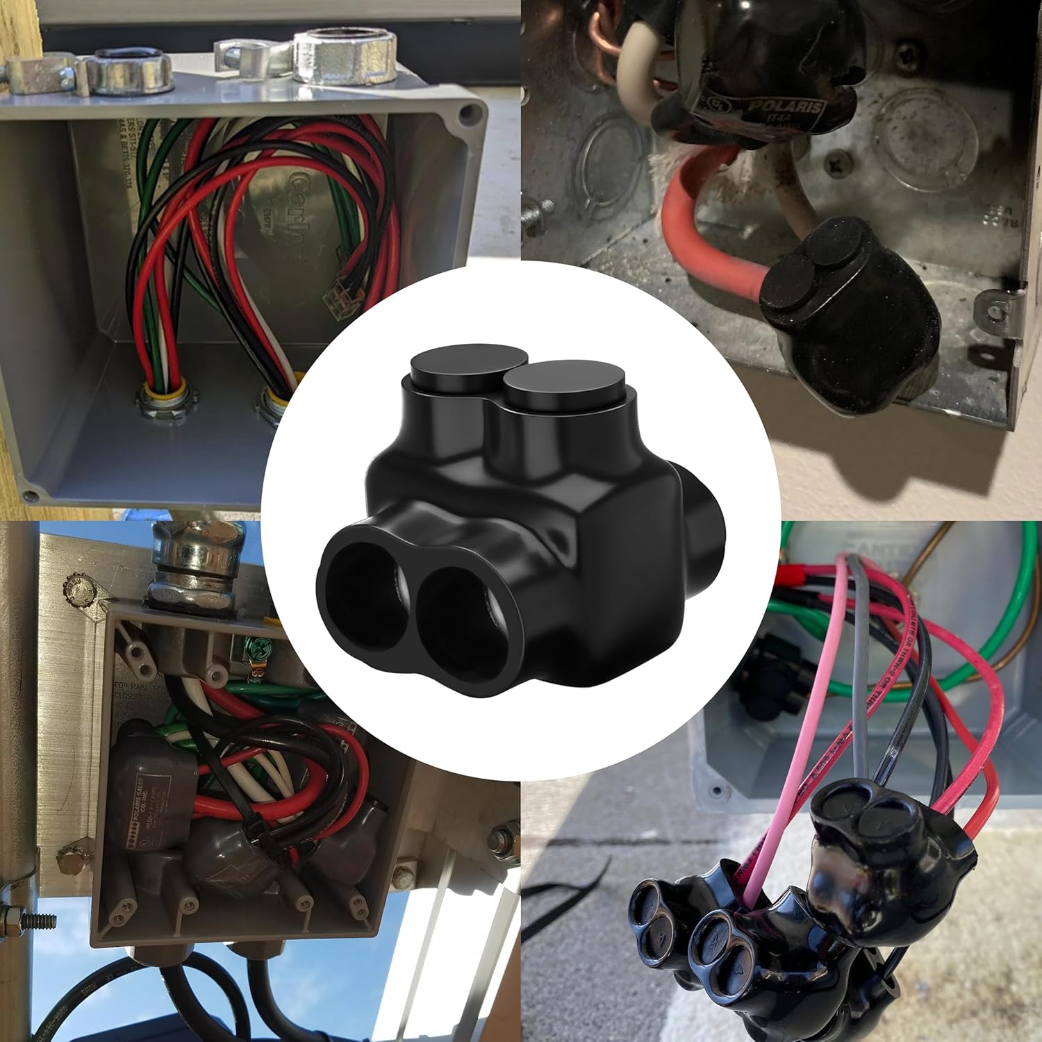 OhLectric Conector de empalme aislado negro con revestimiento de vinilo de goma con inhibidor de óxido prellenado, rango de cables 10-14, hexagonal