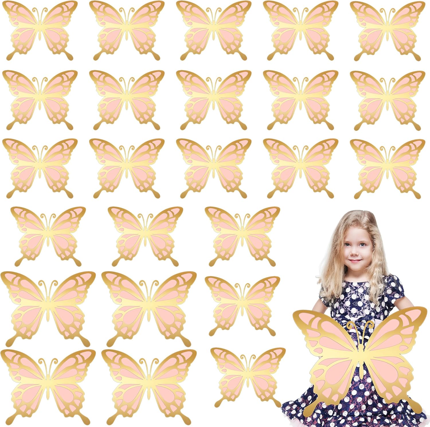 24 piezas de decoración de fiesta de mariposa grande 3D, decoración de pared de mariposa de papel de 2 capas de papel de mariposa gigante de