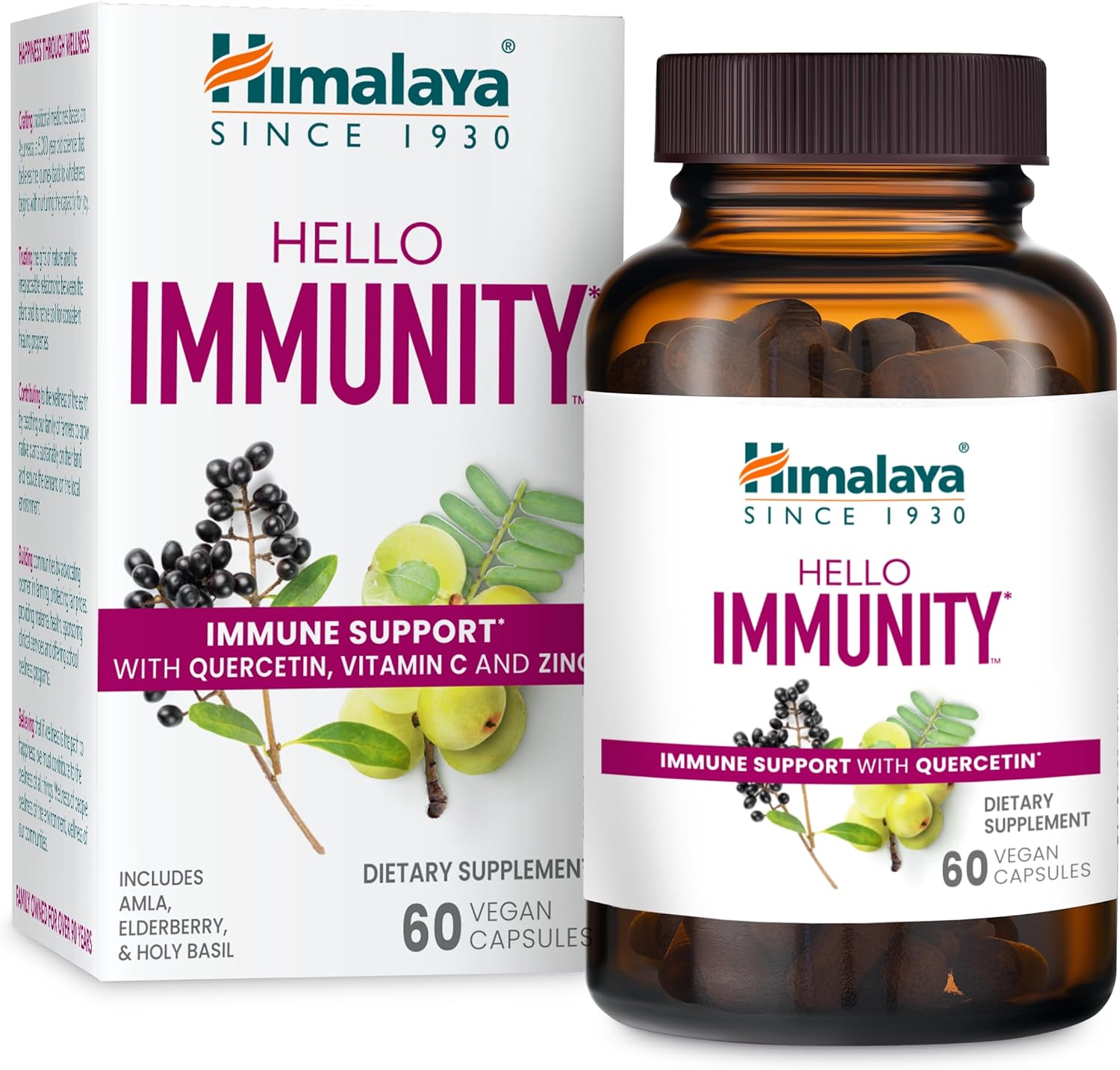 Himalaya Hola inmunidad con quercetina, vitamina C, vitamina D, zinc, amla, saúco y albahaca sagrada para apoyo inmunológico diario, vegano, sin