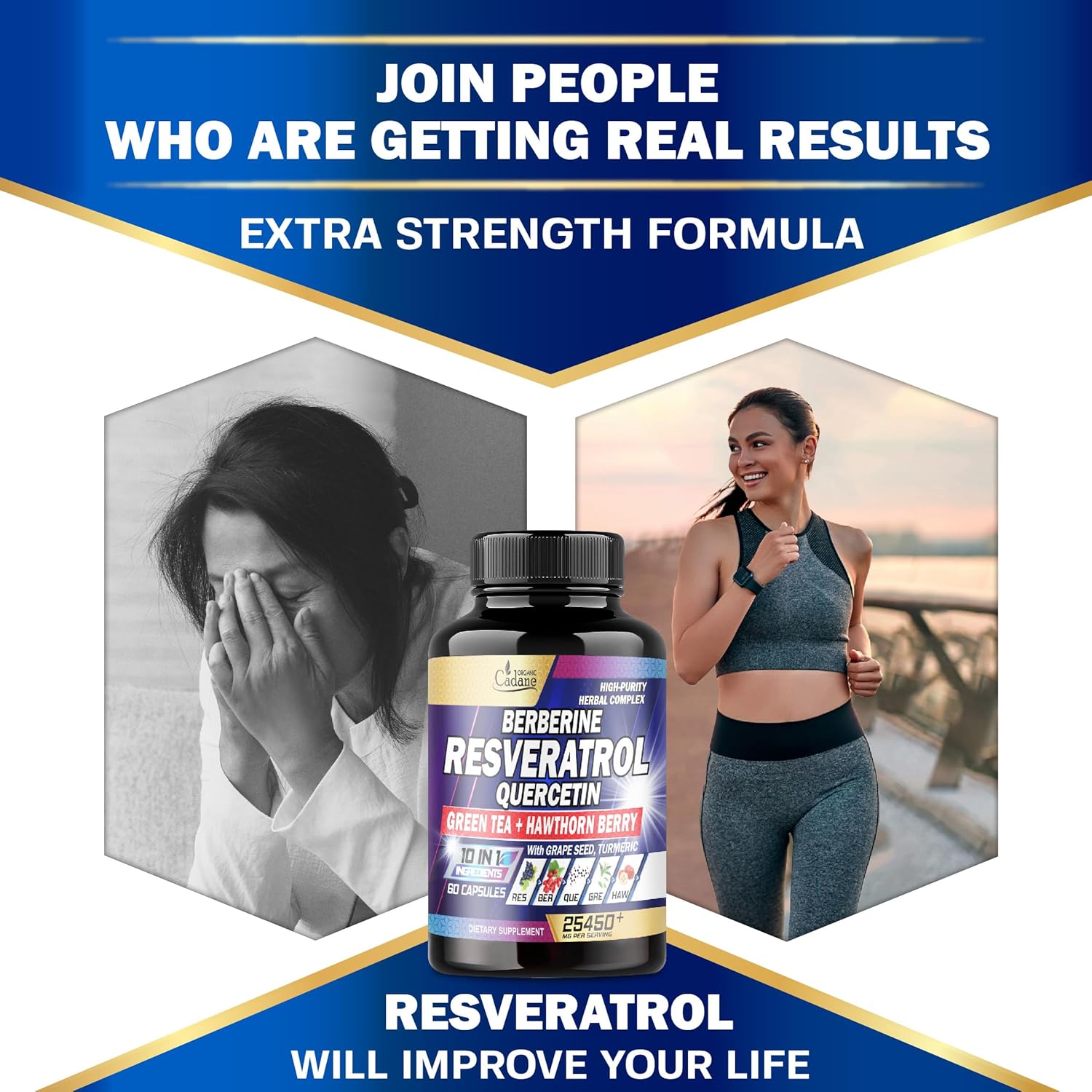 Suplemento de resveratrol prémium de 25450 mg  Envejecimiento saludable, corazón, cerebro e inmunitario  10 en 1 con quercetina, berberina, té
