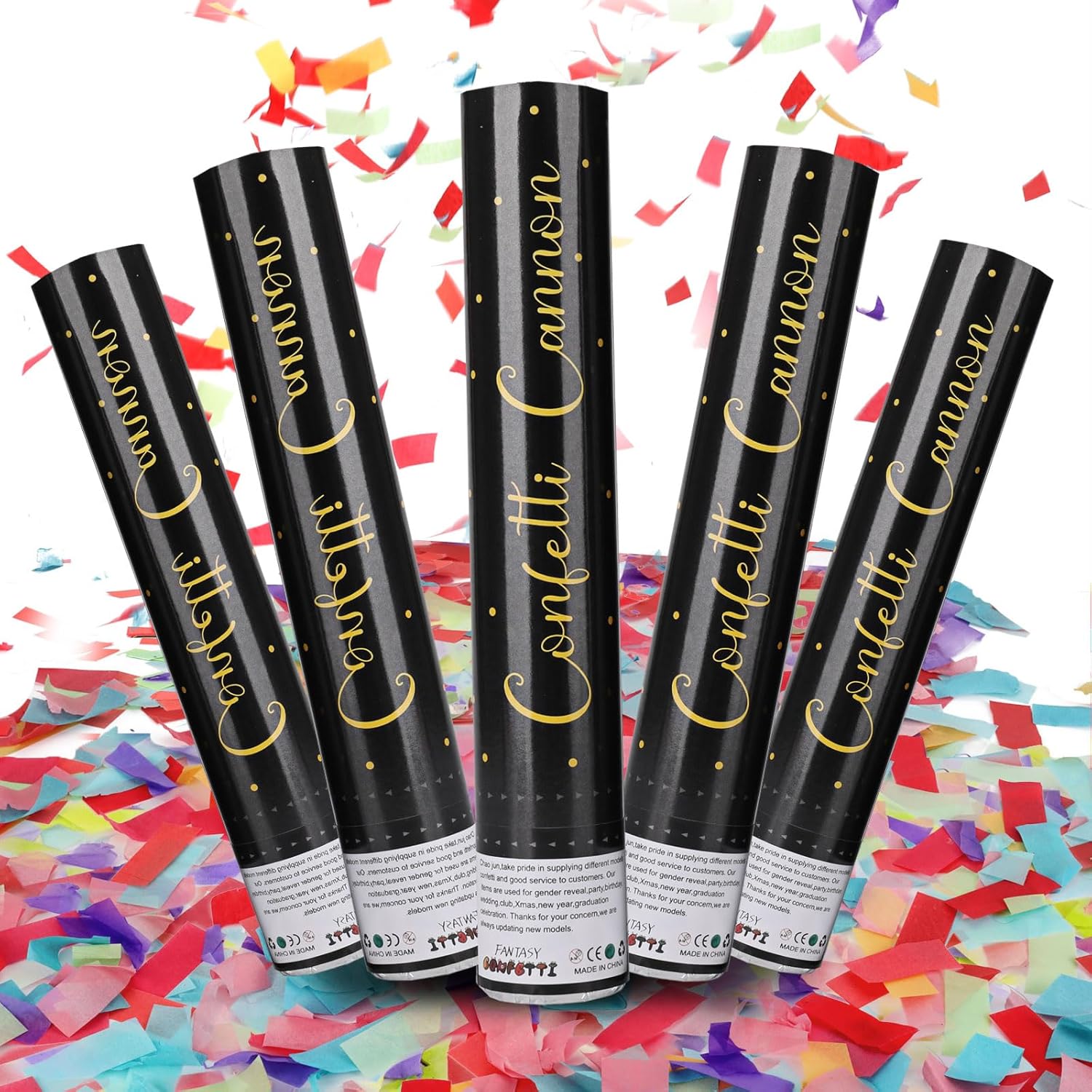 Paquete de 5 cañones de confeti biodegradables, 12 pulgadas, confeti de graduación, confeti multicolor, adecuados para graduación, bodas, fiestas de