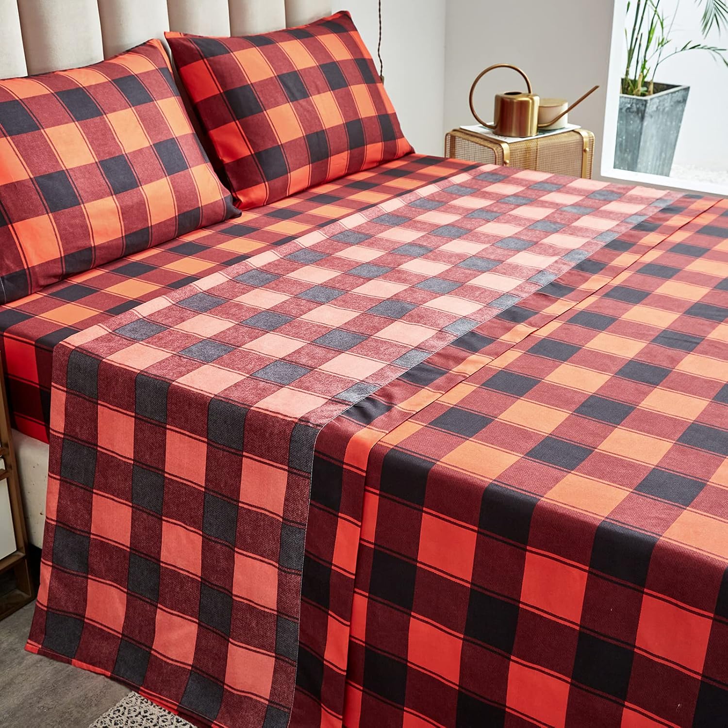 Juego de edredón de 7 piezas de cama en una bolsa, diseño de ciervo rojo con copos de nieve, tamaño Queen, estilo festivo, suave y reversible (1
