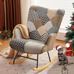 Dorlicecass Mecedora con respaldo alto, cómoda silla deslizante para guardería con patas de madera, sala de estar, dormitorio, apartamento Dorlicecass Mecedora con respaldo alto, cómoda silla deslizante para guardería con patas de madera, sala de estar, dormitorio, apartamento