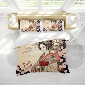 Juego de edredón japonés, estilo retro, hermosa flor japonesa, geisha japonesa, juego de ropa de cama de 3 piezas, ropa de cama suave para todas las Juego de edredón japonés, estilo retro, hermosa flor japonesa, geisha japonesa, juego de ropa de cama de 3 piezas, ropa de cama suave para todas las