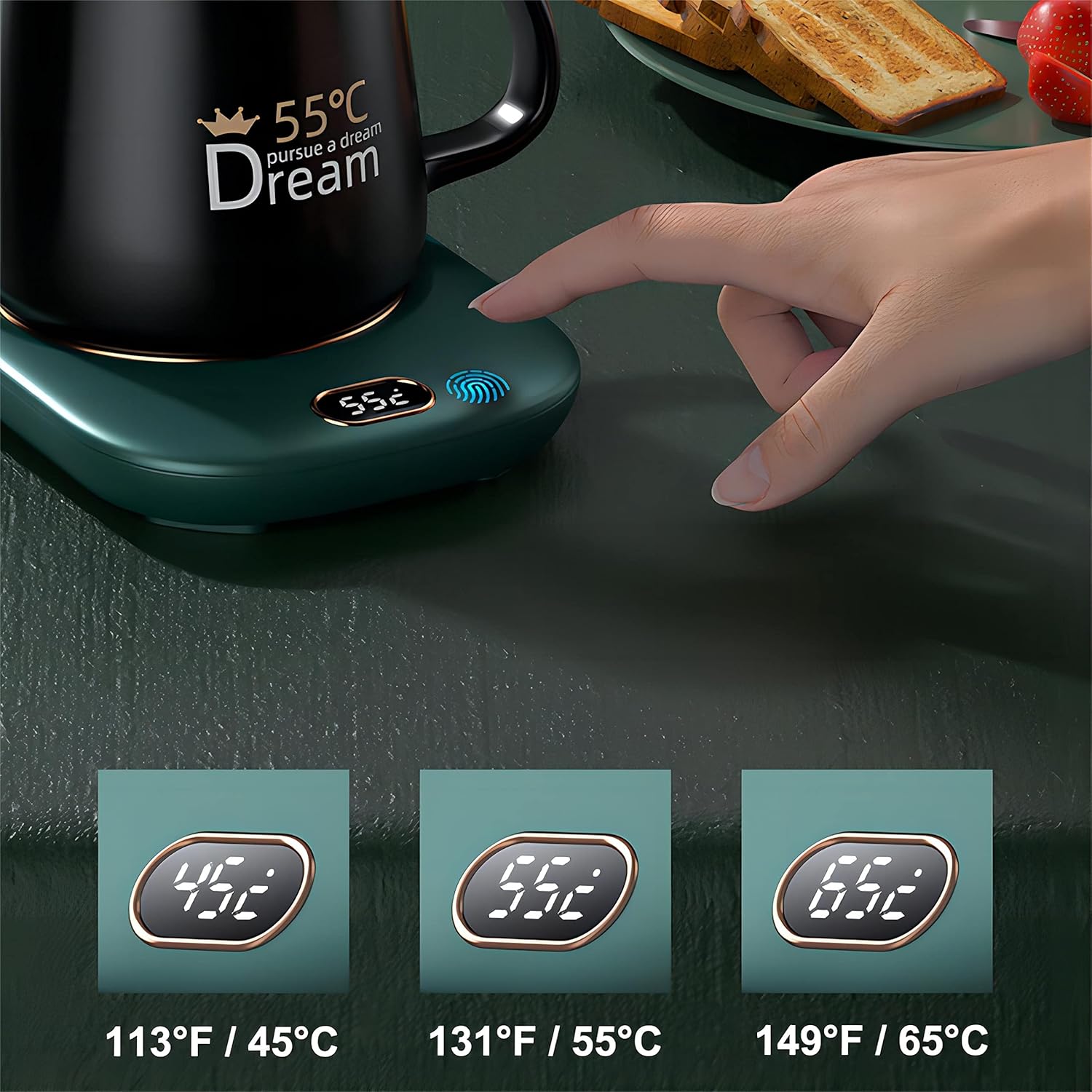 Calentador de café para escritorio, calentador de tazas, calentador de velas con cable de alimentación USB, 3 ajustes de temperatura de 4555149.0 F,