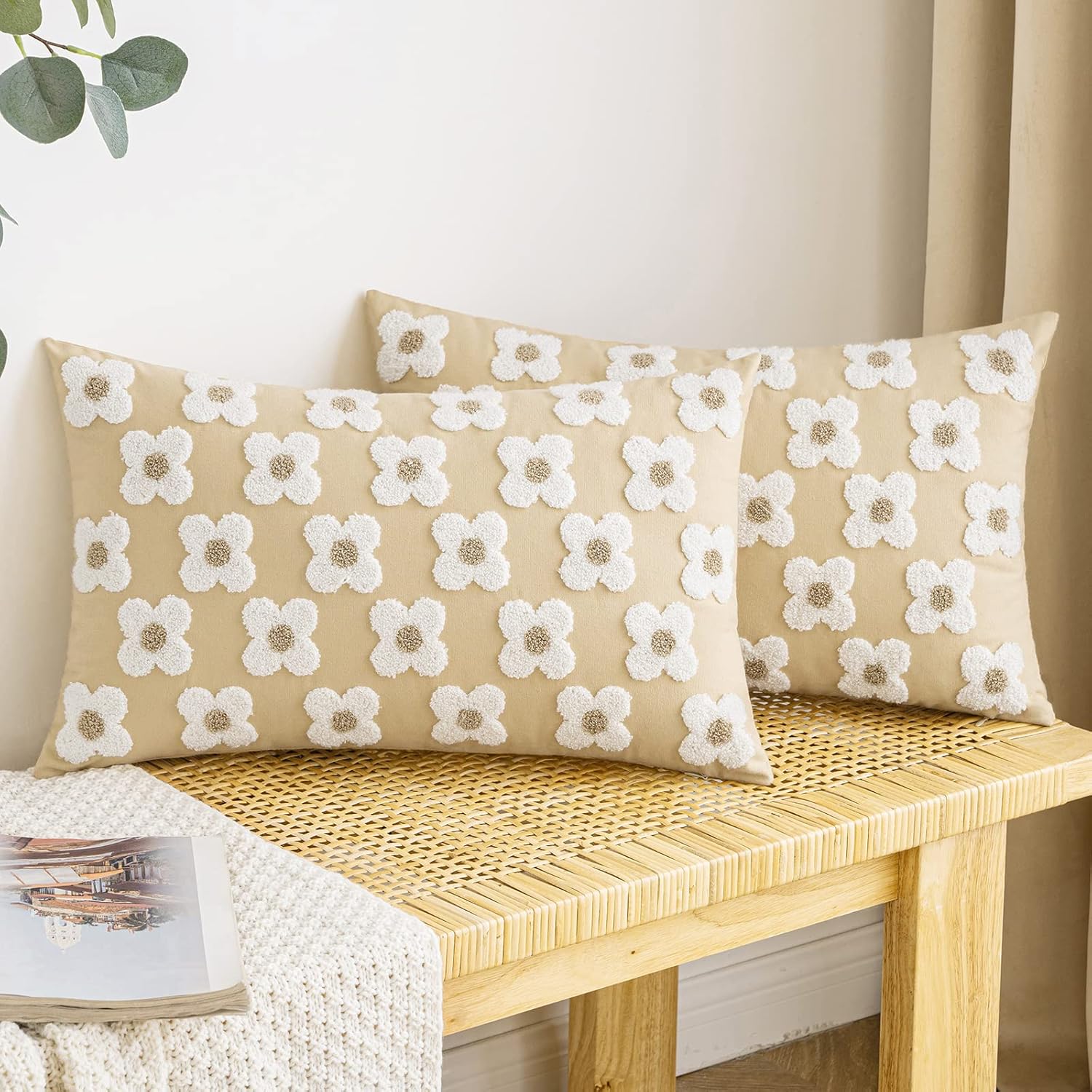 EMEMA Juego de 2 fundas de cojín decorativas de jacquard, diseño de margaritas y sol, flor, jacquard, para sofá, cama, sala de estar y dormitorio,