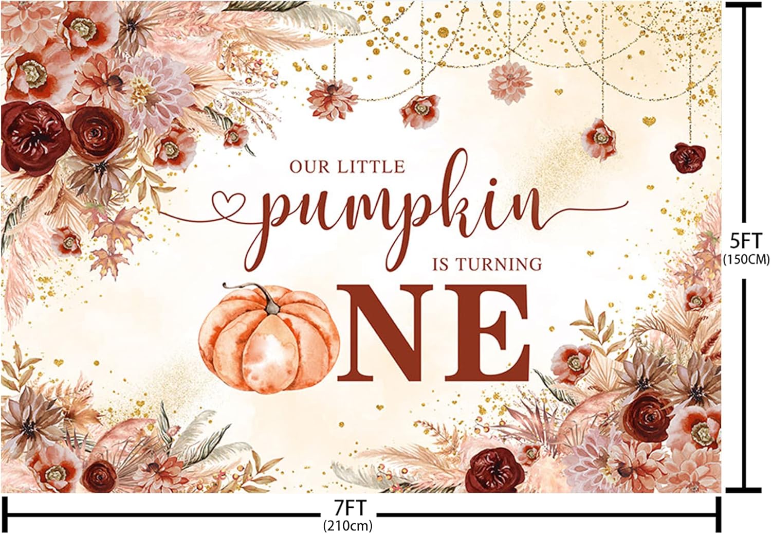 MEHOFOND 6.5 x 4.8 pies, decoración de fiesta de primer cumpleaños, diseño de calabaza con texto en inglés “Little Pumpkin is Turning One”,