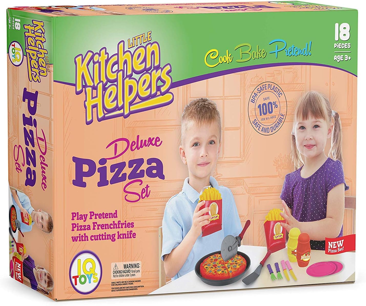 IQ Toys Juego de fiesta de pizza, juego completo de corte y servicio de pizza de simulación, 19 piezas